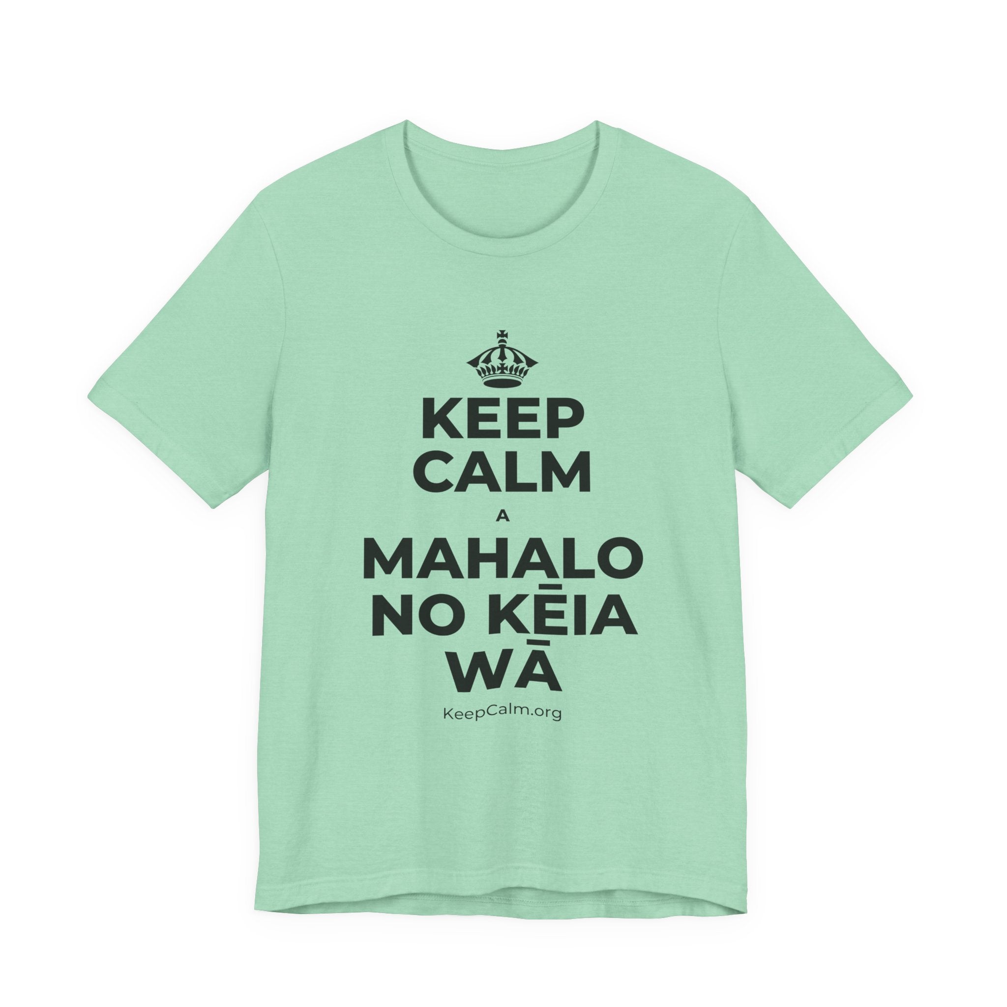 KEEP CALM A MAHALO NO KĒIA WĀ T-Shirt (Baby Blue–Silver)
