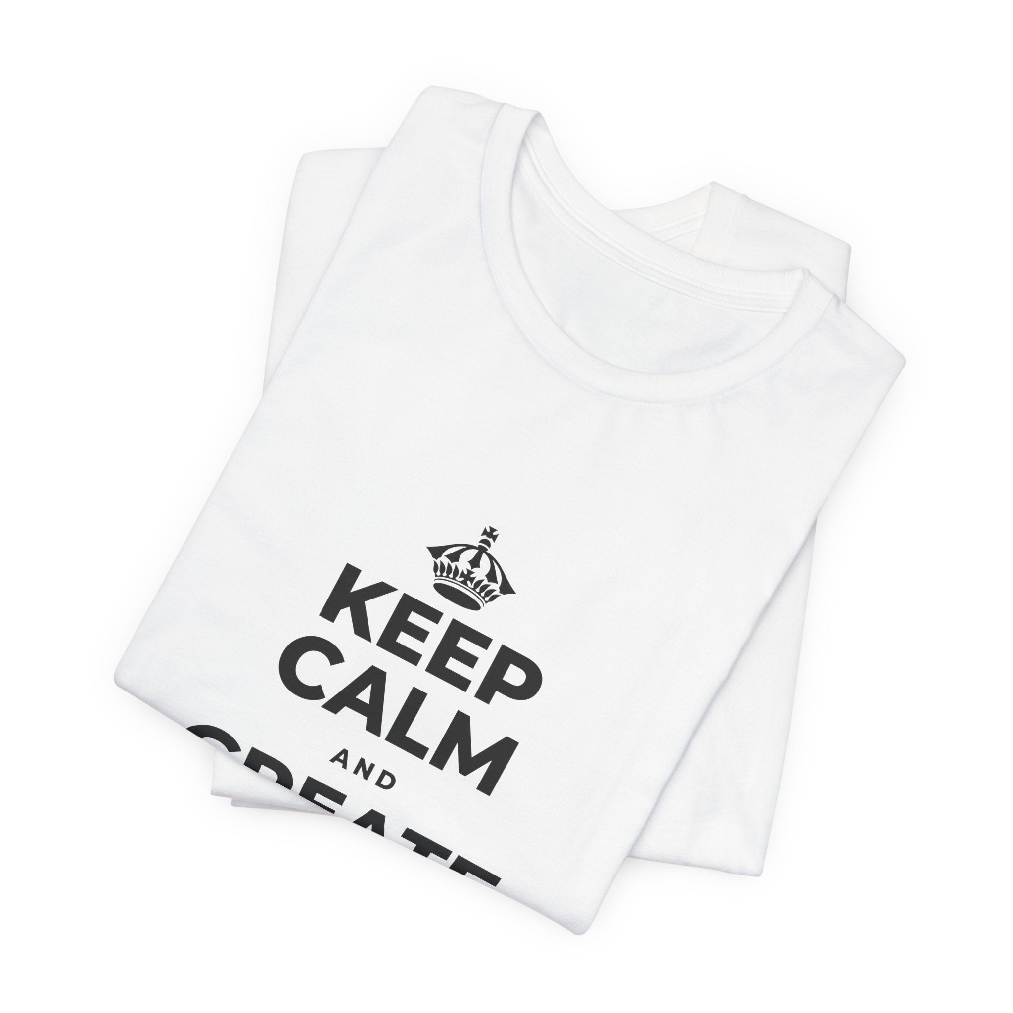 KEEP CALM AND CREATE WITH HIGGSFIELD T-Shirt (White–Asphalt)