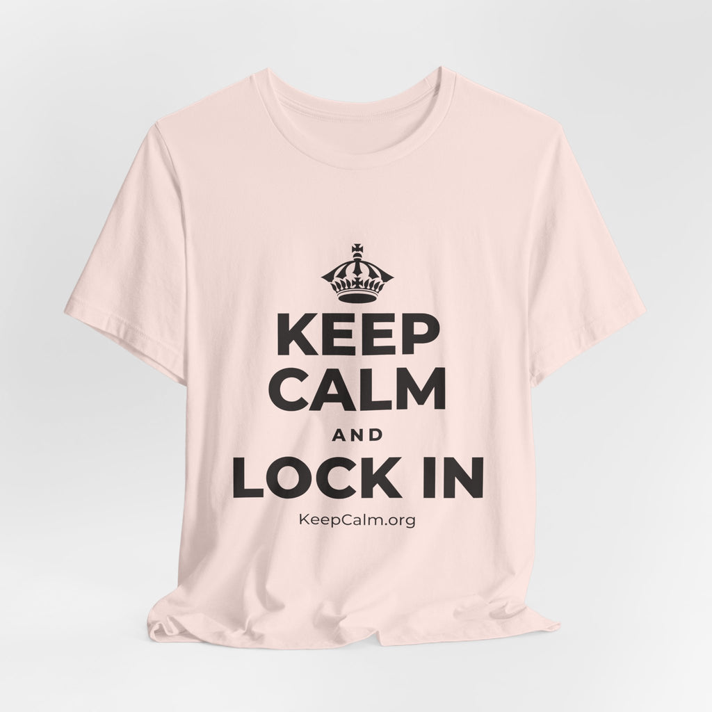 KEEP CALM AND LOCK IN T-Shirt (Soft Cream–Heather Mauve)