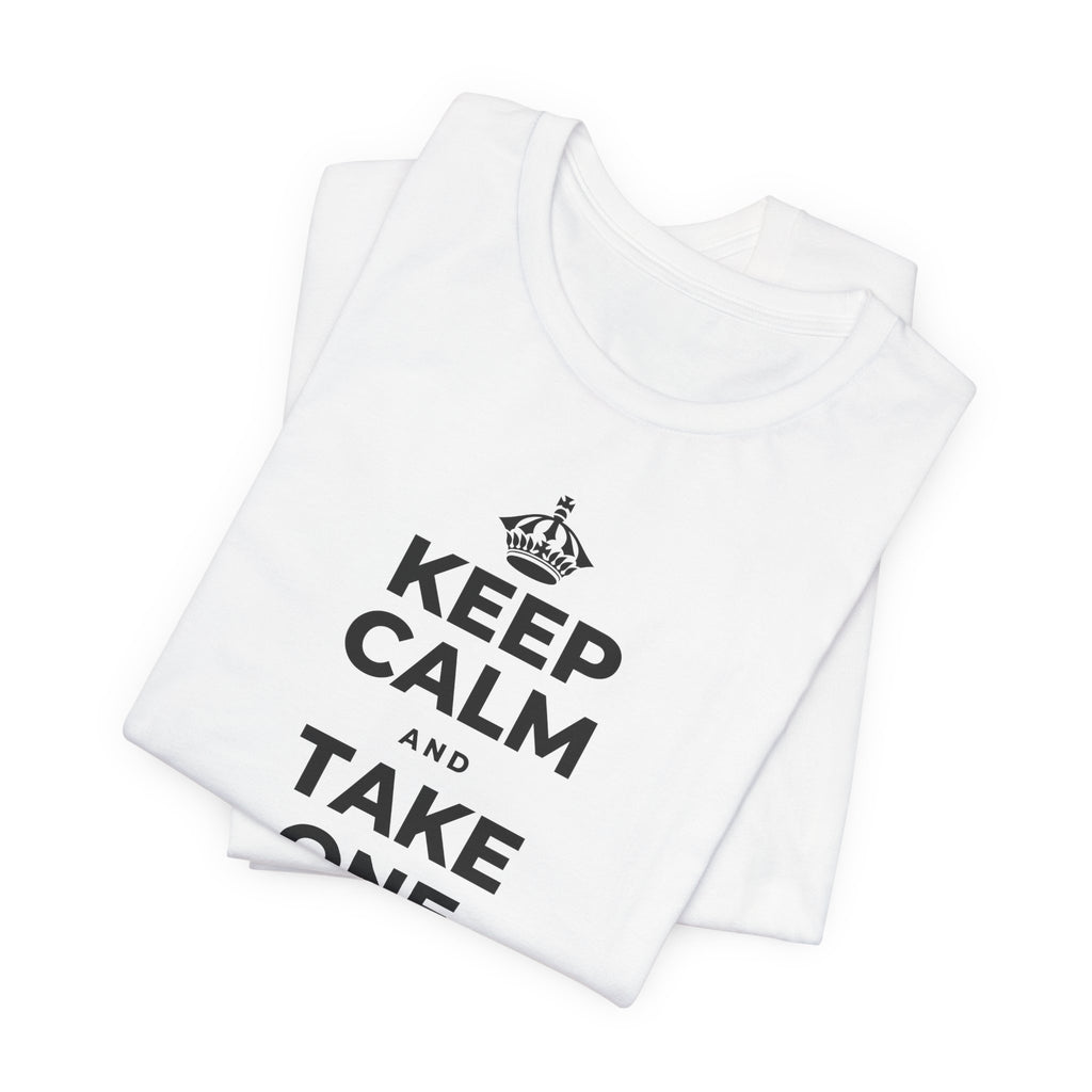 KEEP CALM AND TAKE ONE BREATH AT A TIME T-Shirt (White–Asphalt)