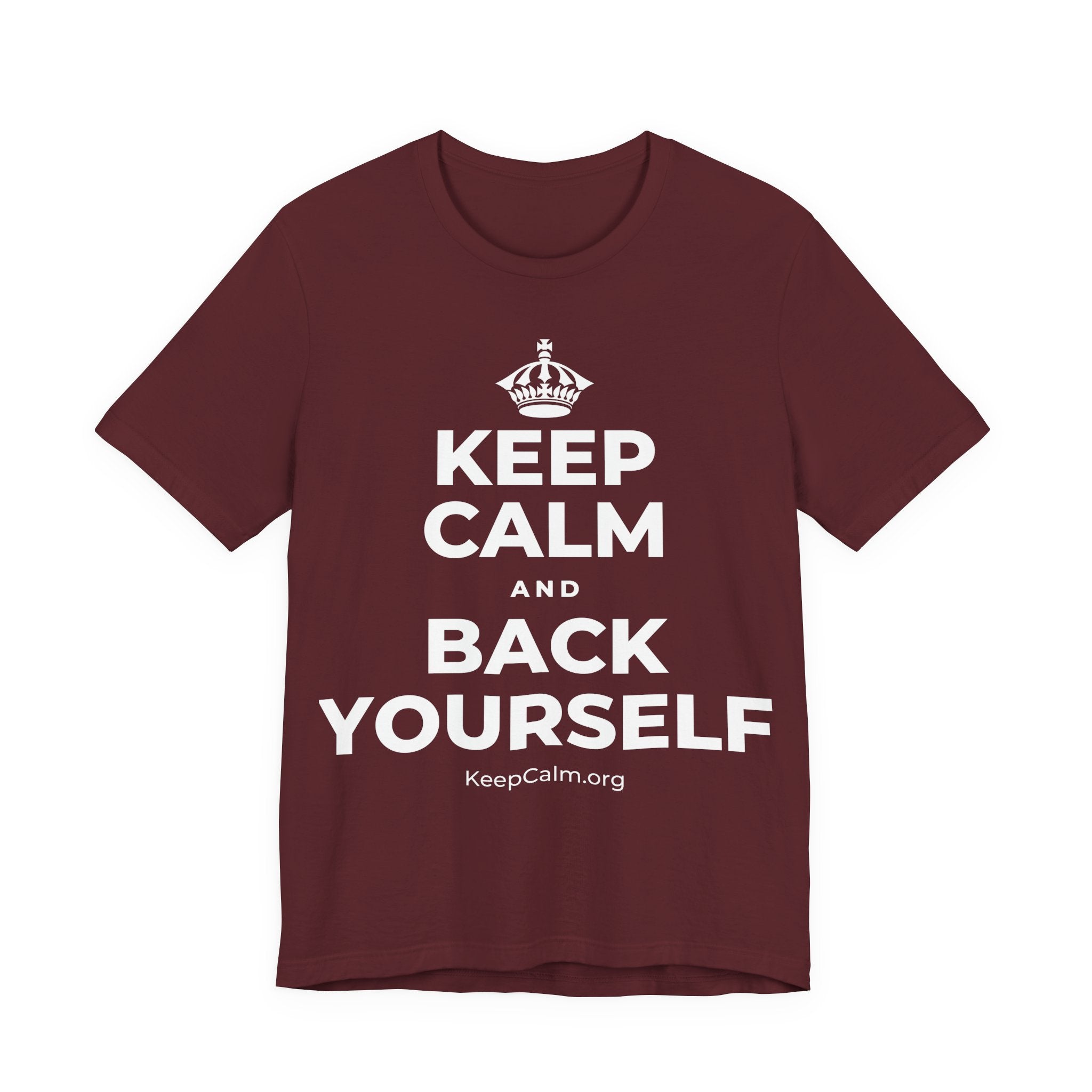 KEEP CALM AND BACK YOURSELF T-Shirt (Baby Blue–Silver)
