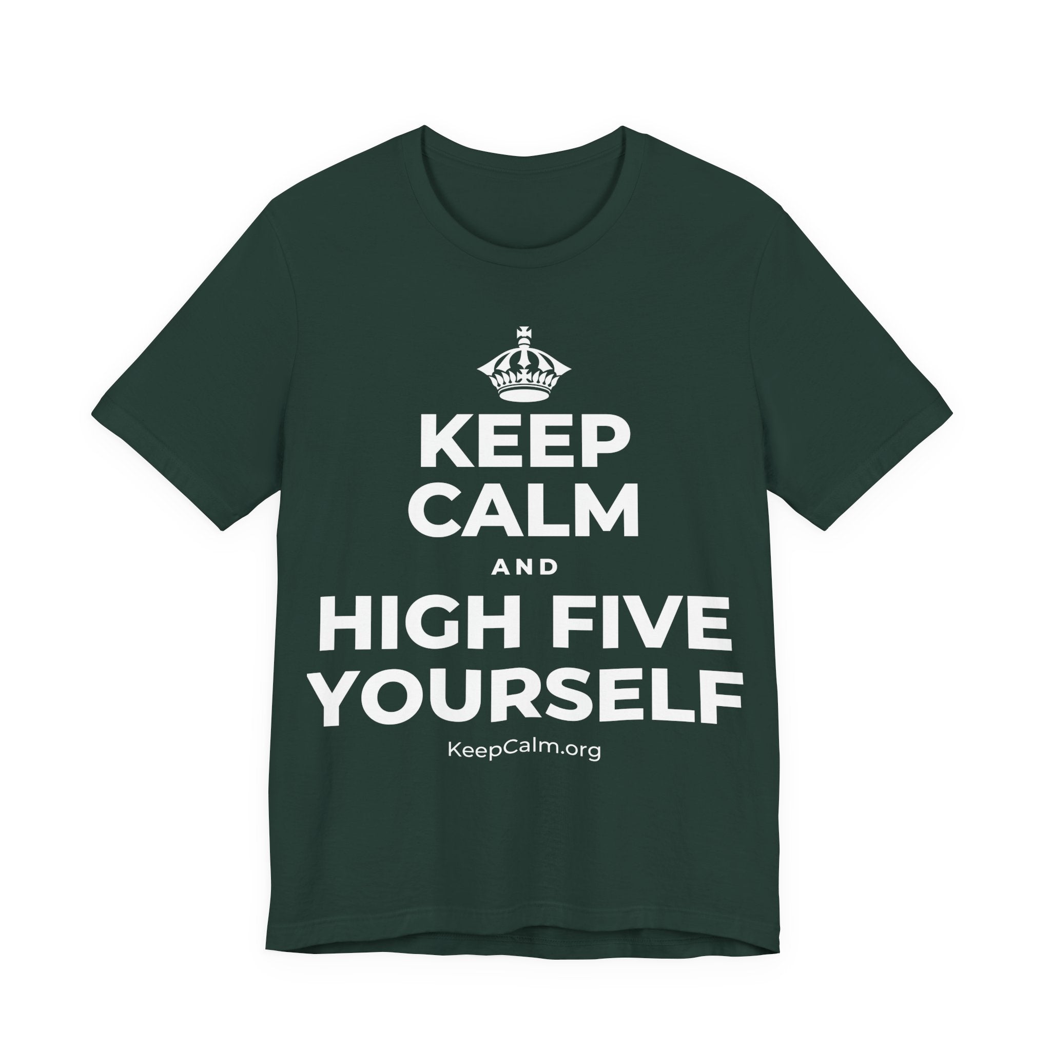KEEP CALM AND HIGH FIVE YOURSELF T-Shirt (White–Asphalt)