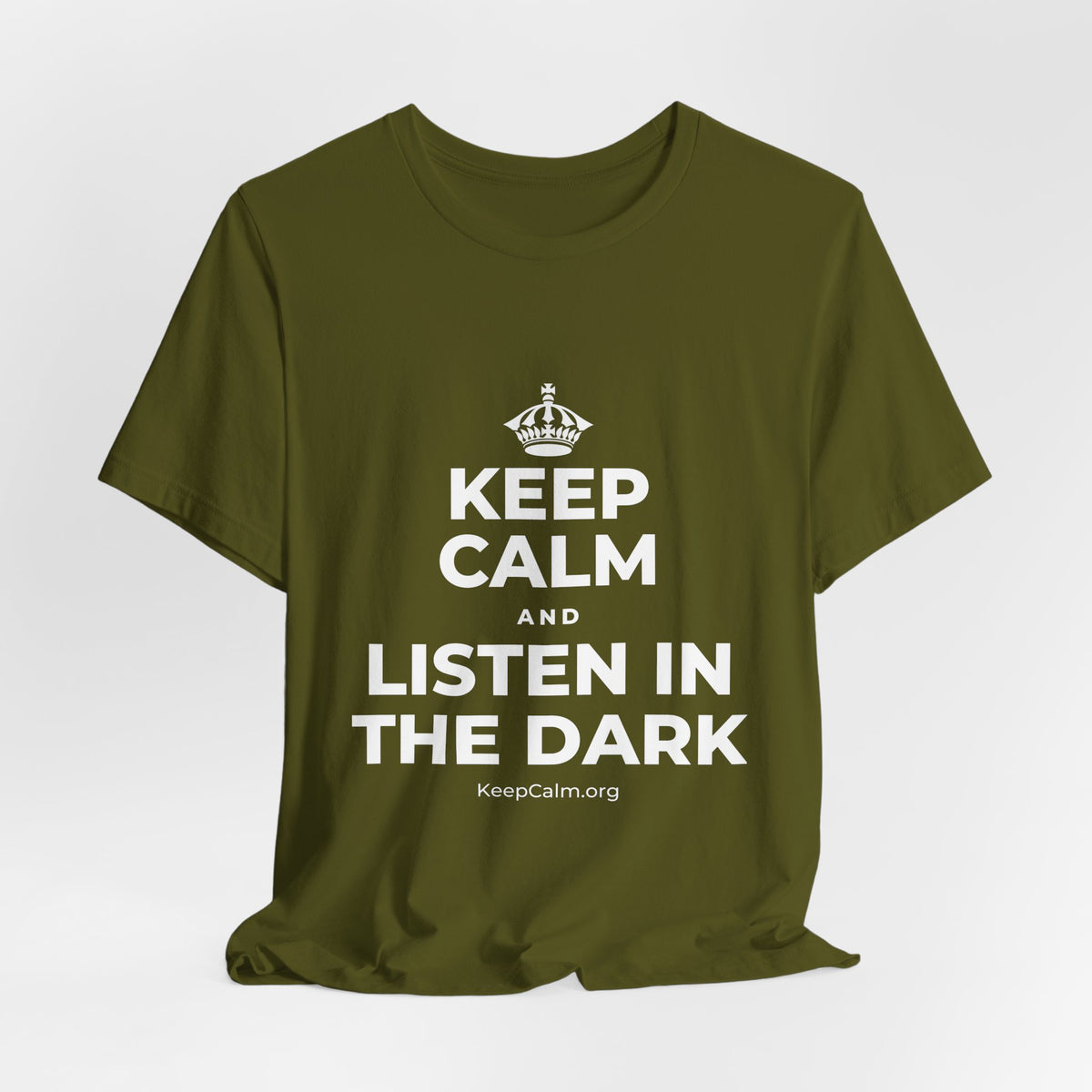 KEEP CALM AND LISTEN IN THE DARK T-Shirt (Baby Blue–Silver)