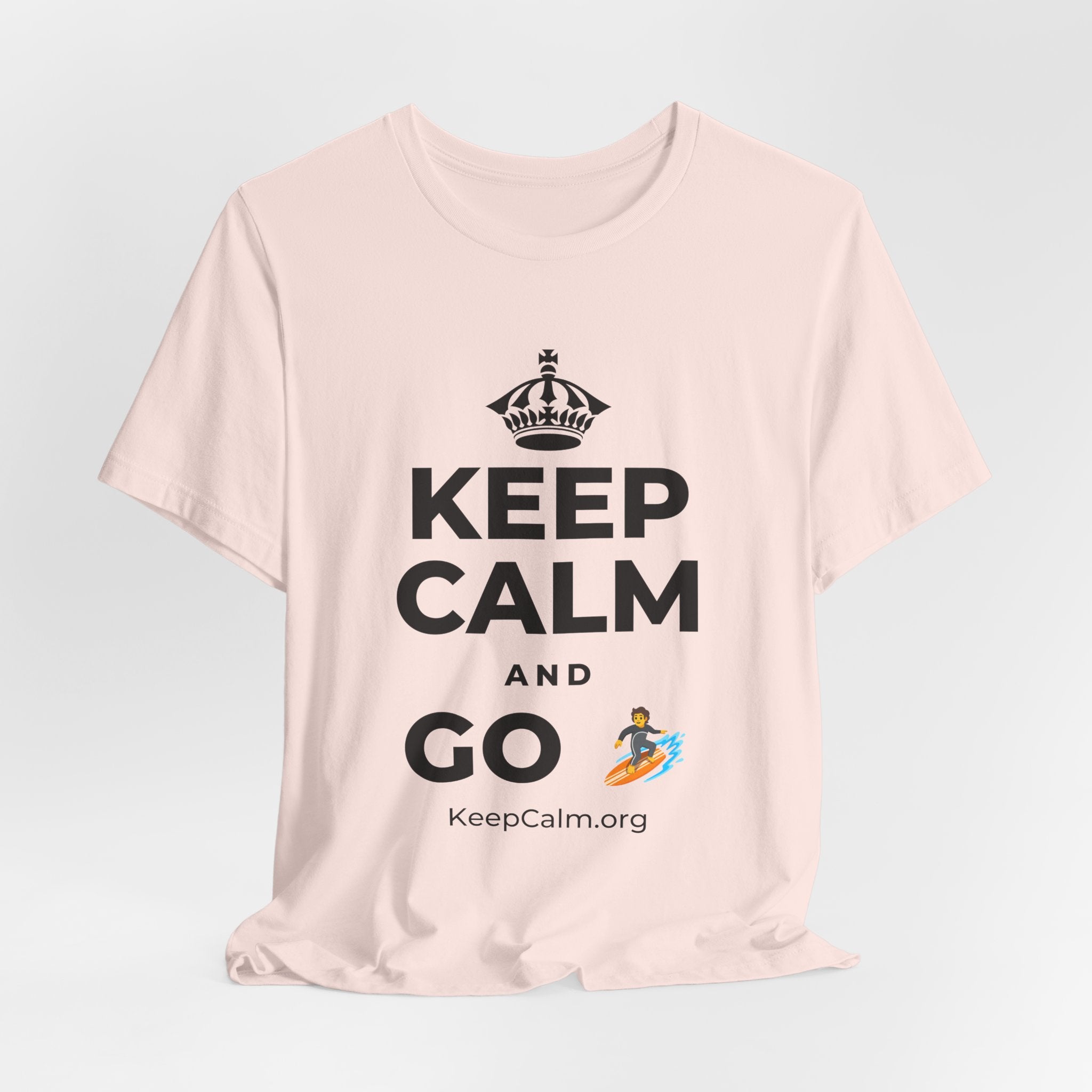 KEEP CALM AND GO 🏄 T-Shirt (Soft Cream–Heather Mauve)