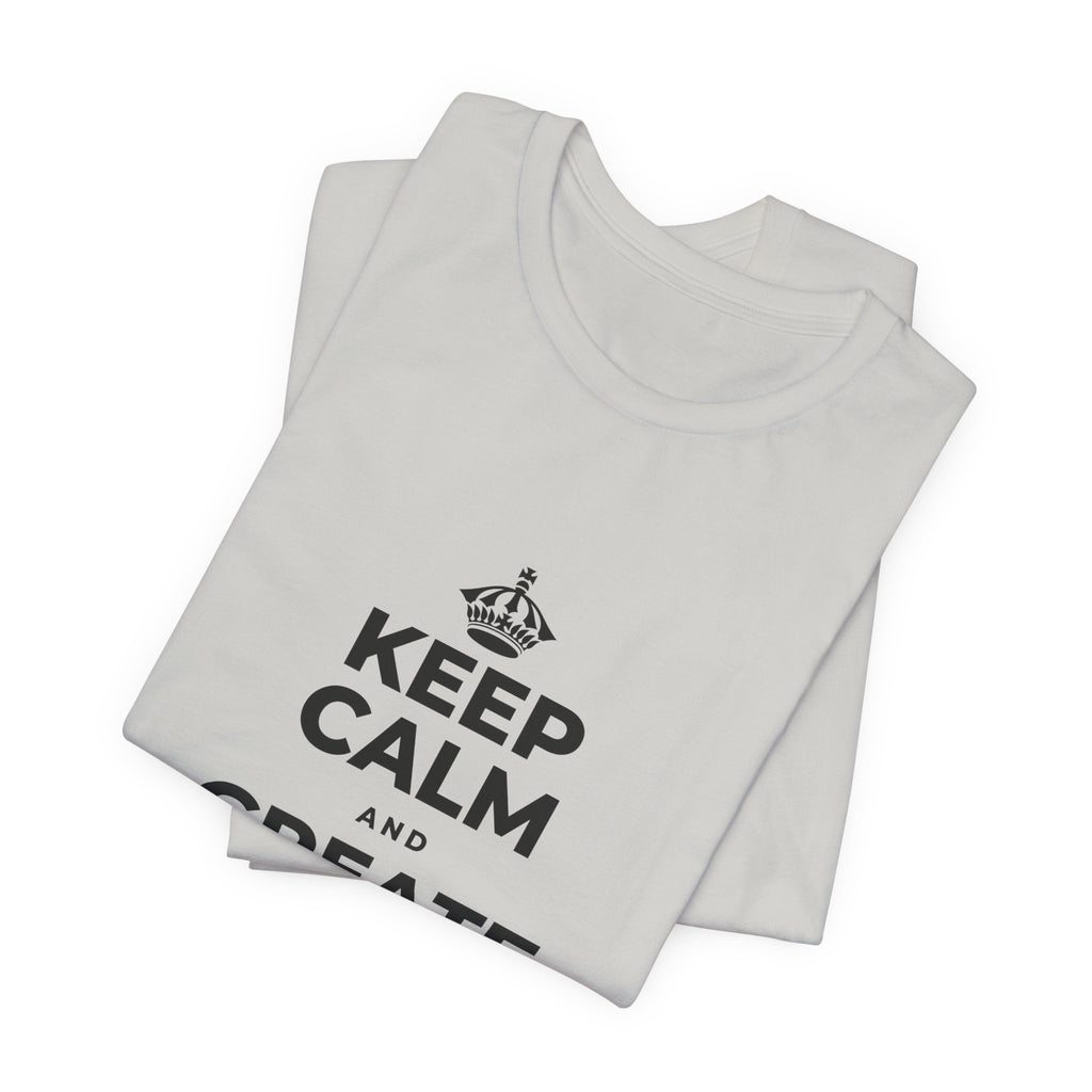 KEEP CALM AND CREATE WITH HIGGSFIELD T-Shirt (Baby Blue–Silver)