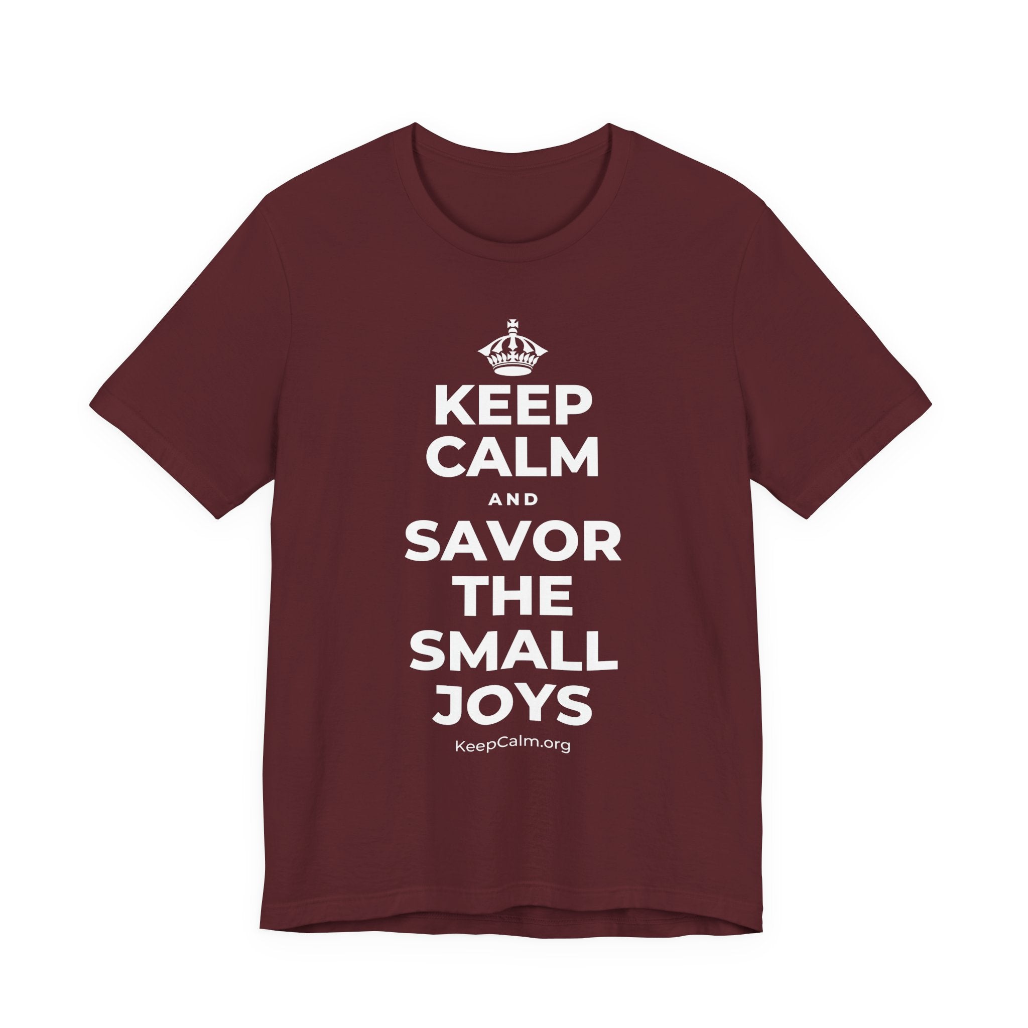 KEEP CALM AND SAVOR THE SMALL JOYS T-Shirt (Baby Blue–Silver)