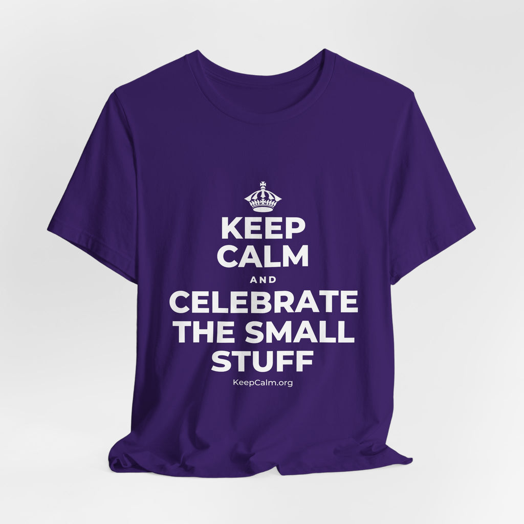 KEEP CALM AND CELEBRATE THE SMALL STUFF T-Shirt (Soft Cream–Heather Mauve)