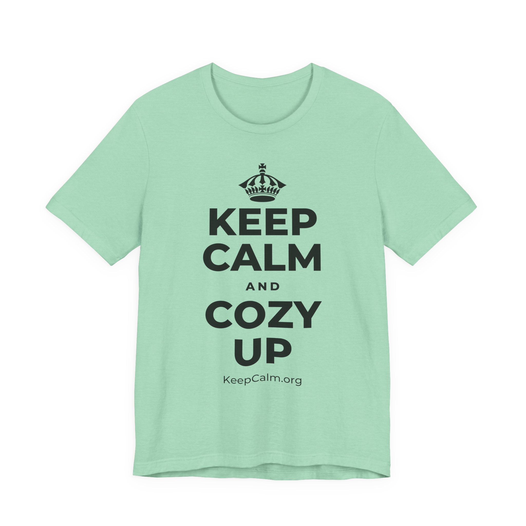 KEEP CALM AND COZY UP T-Shirt (Baby Blue–Silver)