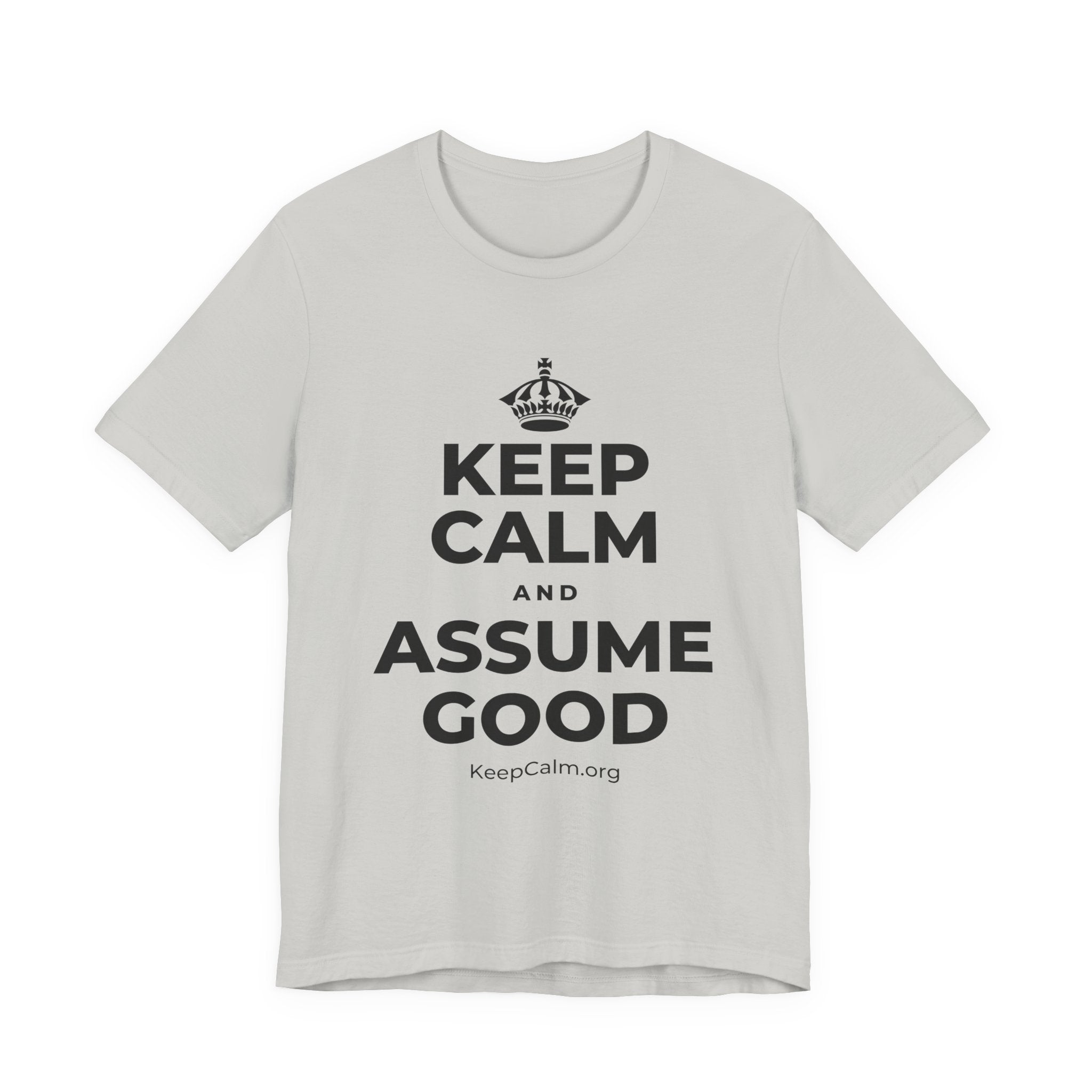 KEEP CALM AND ASSUME GOOD T-Shirt (Baby Blue–Silver)