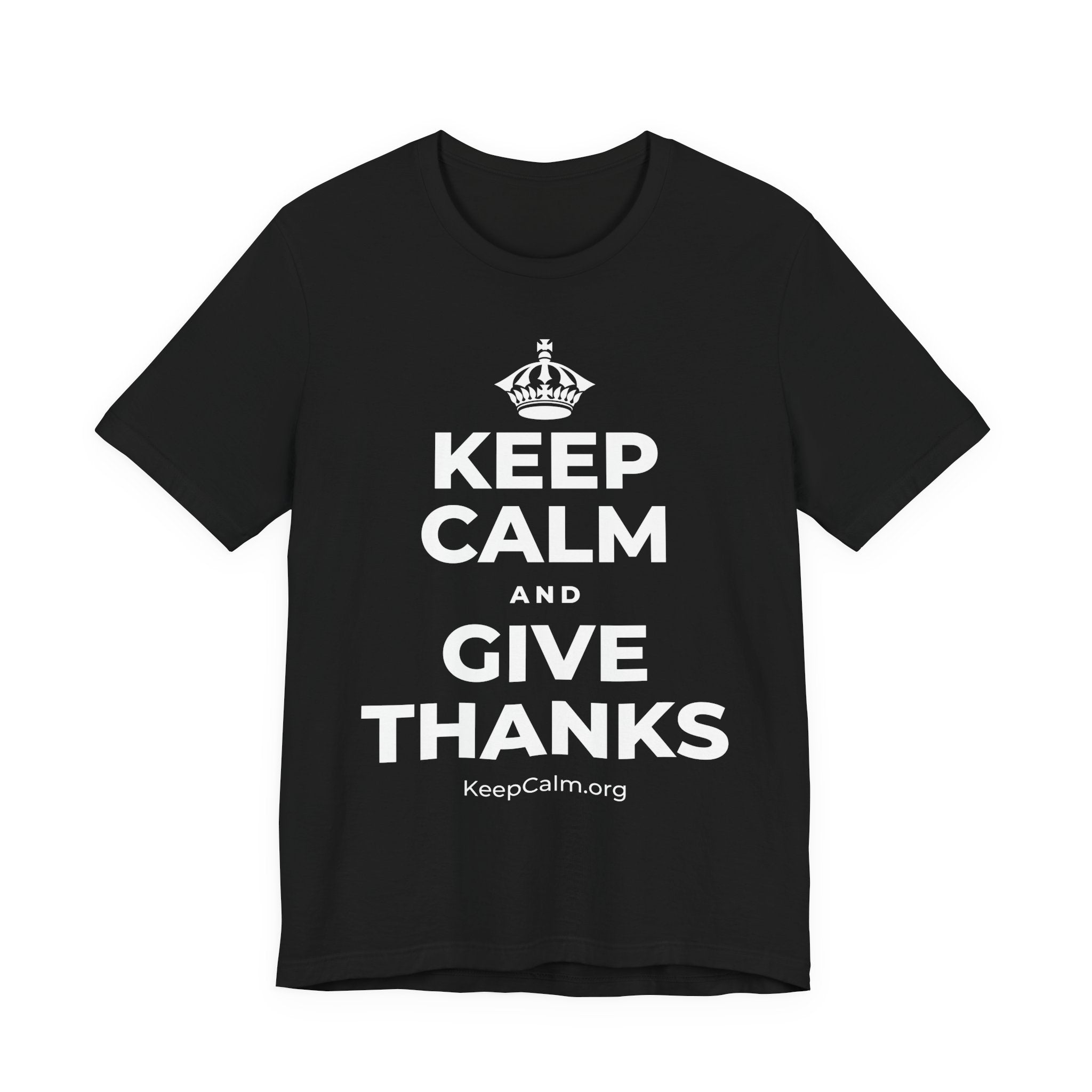 KEEP CALM AND GIVE THANKS T-Shirt (White–Asphalt)