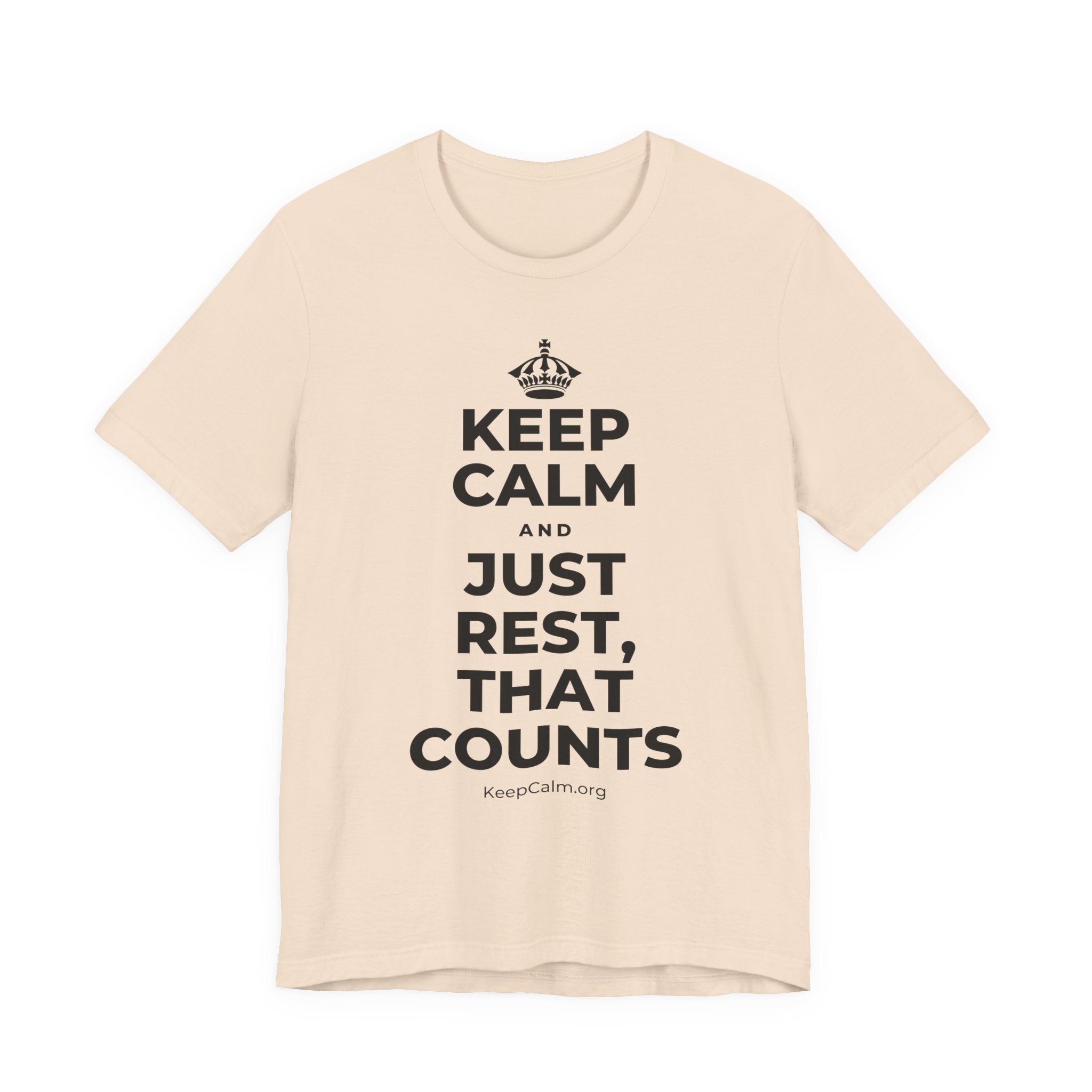 KEEP CALM AND JUST REST, THAT COUNTS T-Shirt (Soft Cream–Heather Mauve)