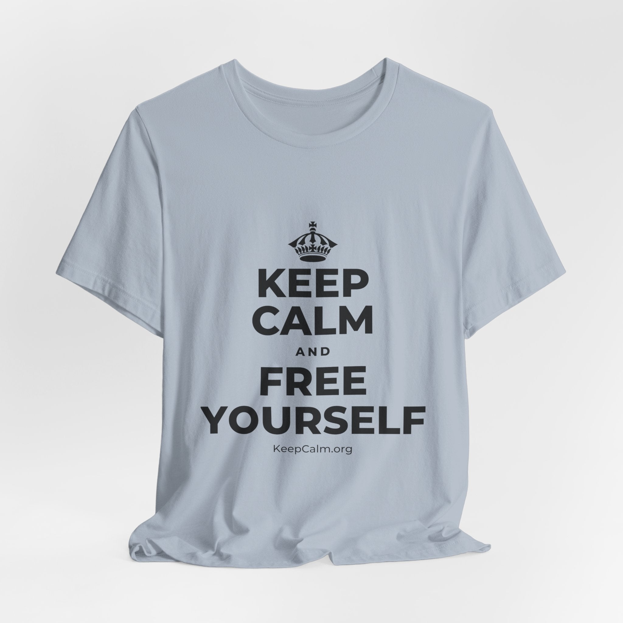 KEEP CALM AND FREE YOURSELF T-Shirt (White–Asphalt)