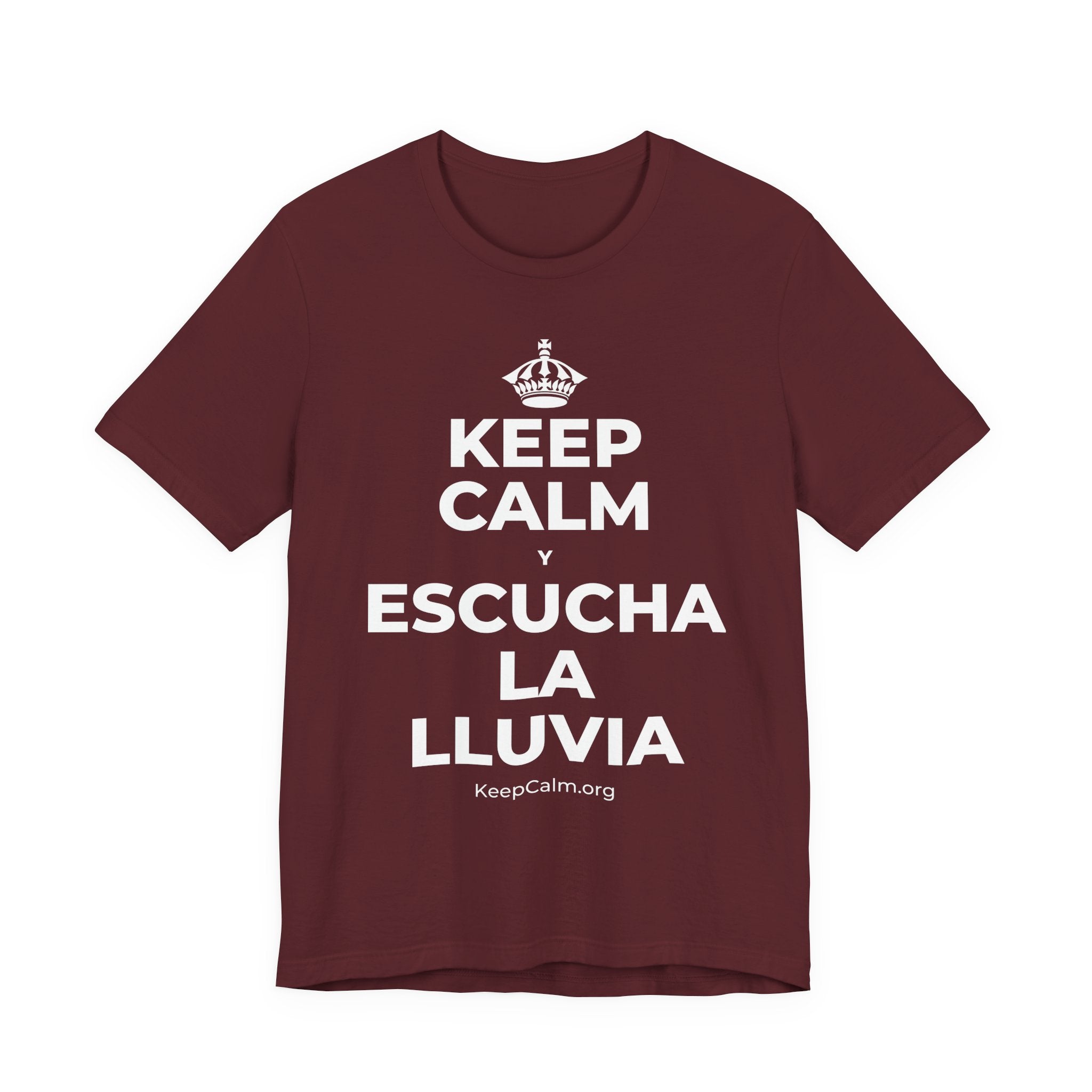 KEEP CALM Y ESCUCHA LA LLUVIA T-Shirt (Baby Blue–Silver)