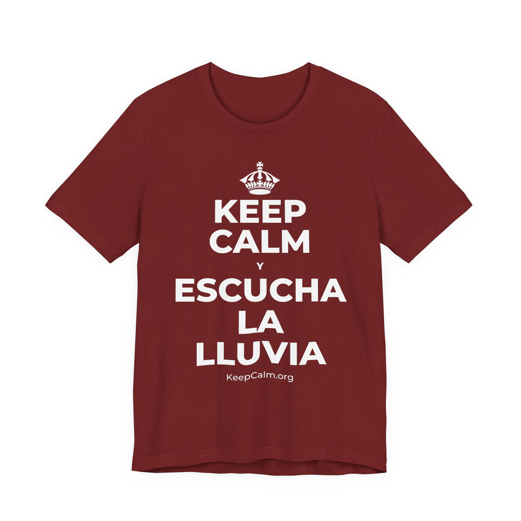 KEEP CALM Y ESCUCHA LA LLUVIA T-Shirt (Baby Blue–Silver)