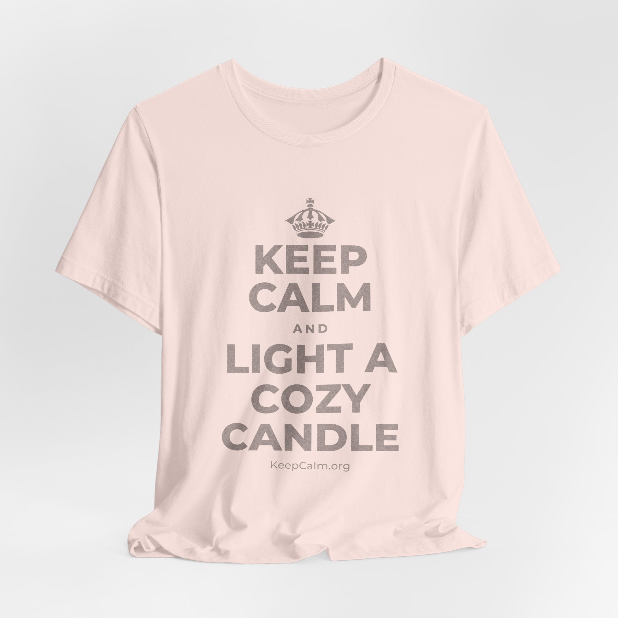 KEEP CALM AND LIGHT A COZY CANDLE T-Shirt (Soft Cream–Heather Mauve)