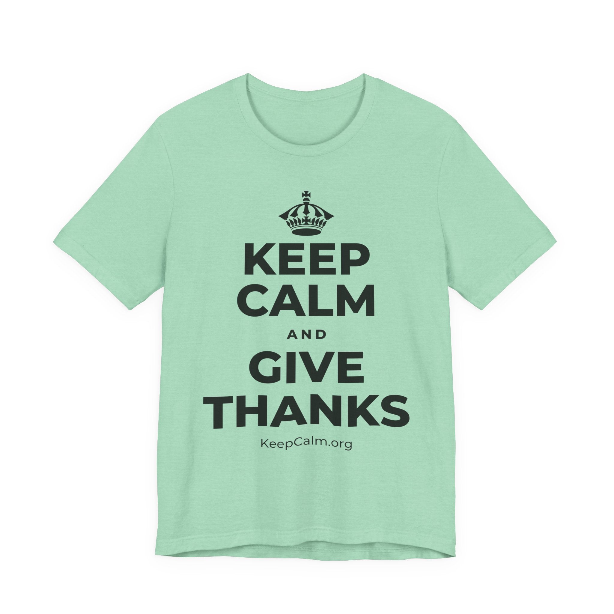 KEEP CALM AND GIVE THANKS T-Shirt (Baby Blue–Silver)