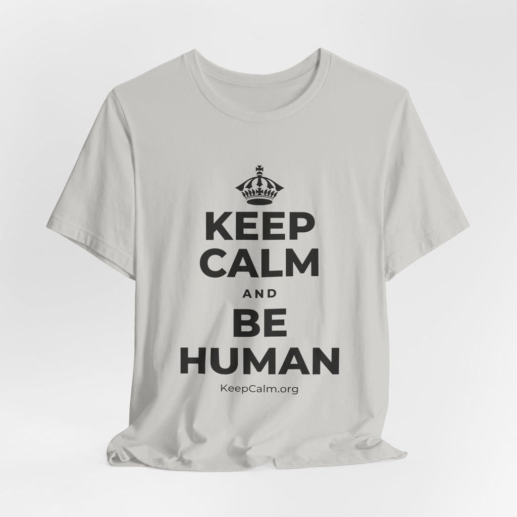 KEEP CALM AND BE HUMAN T-Shirt (Baby Blue–Silver)