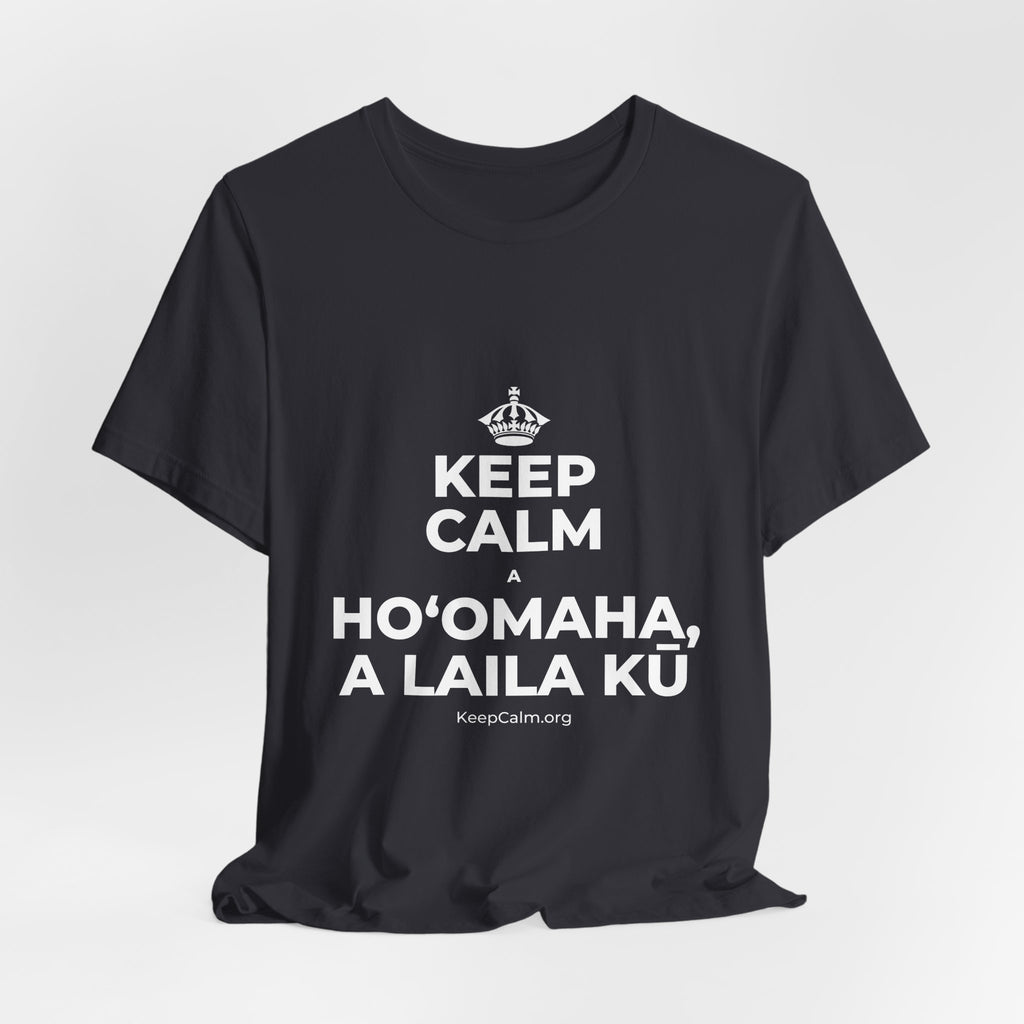KEEP CALM A HOʻOMAHA, A LAILA KŪ T-Shirt (Baby Blue–Silver)