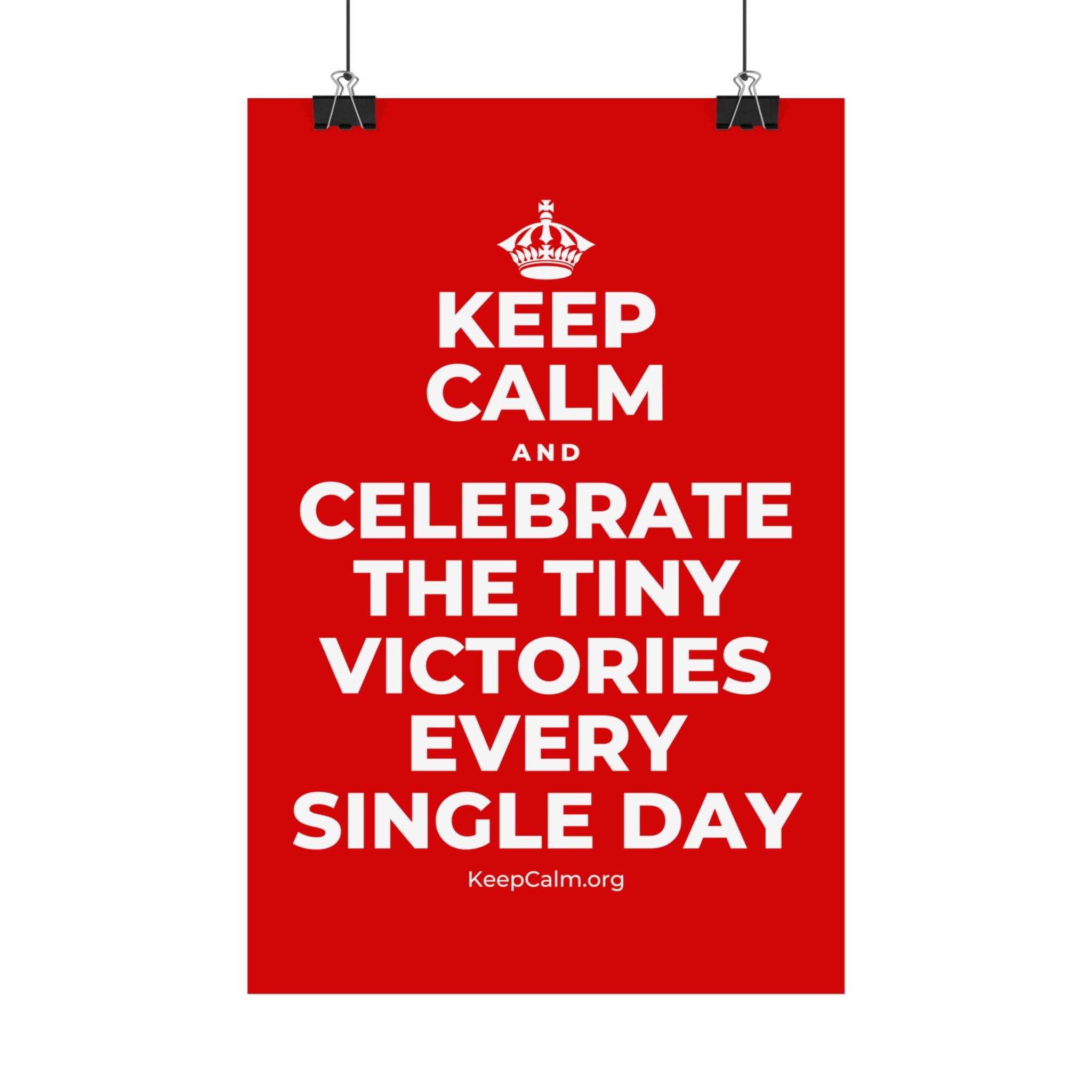 KEEP CALM AND CELEBRATE THE TINY VICTORIES EVERY SINGLE DAY Satin Poster
