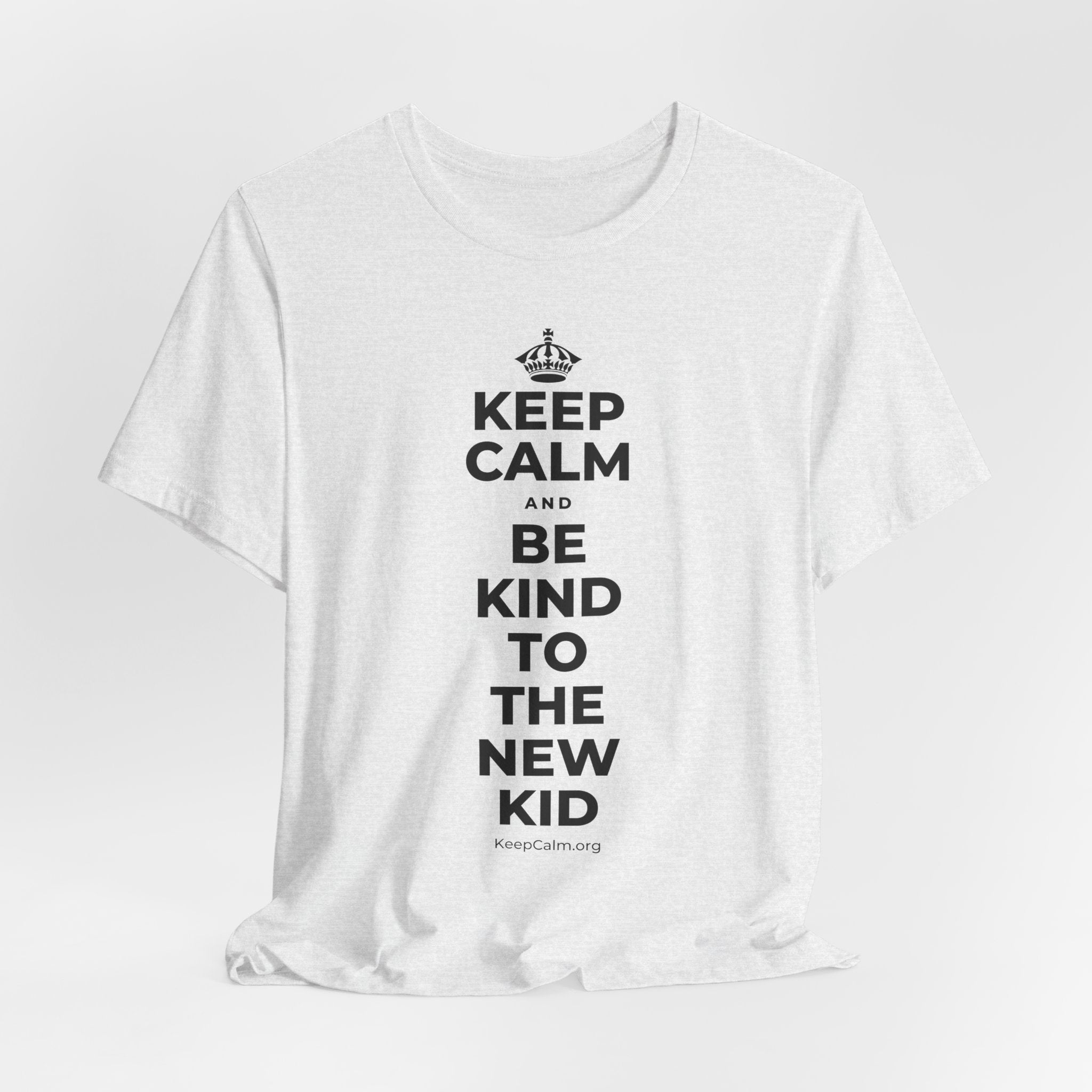 KEEP CALM AND BE KIND TO THE NEW KID T-Shirt (Soft Cream–Heather Mauve)
