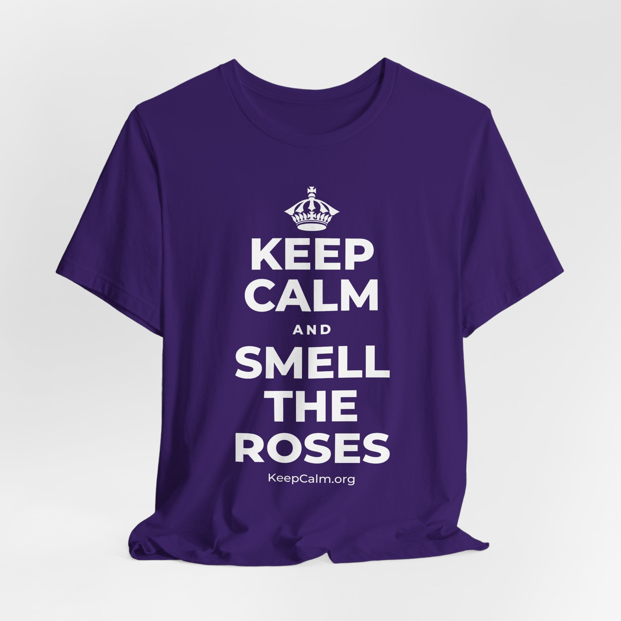 KEEP CALM AND SMELL THE ROSES T-Shirt (Soft Cream–Heather Mauve)