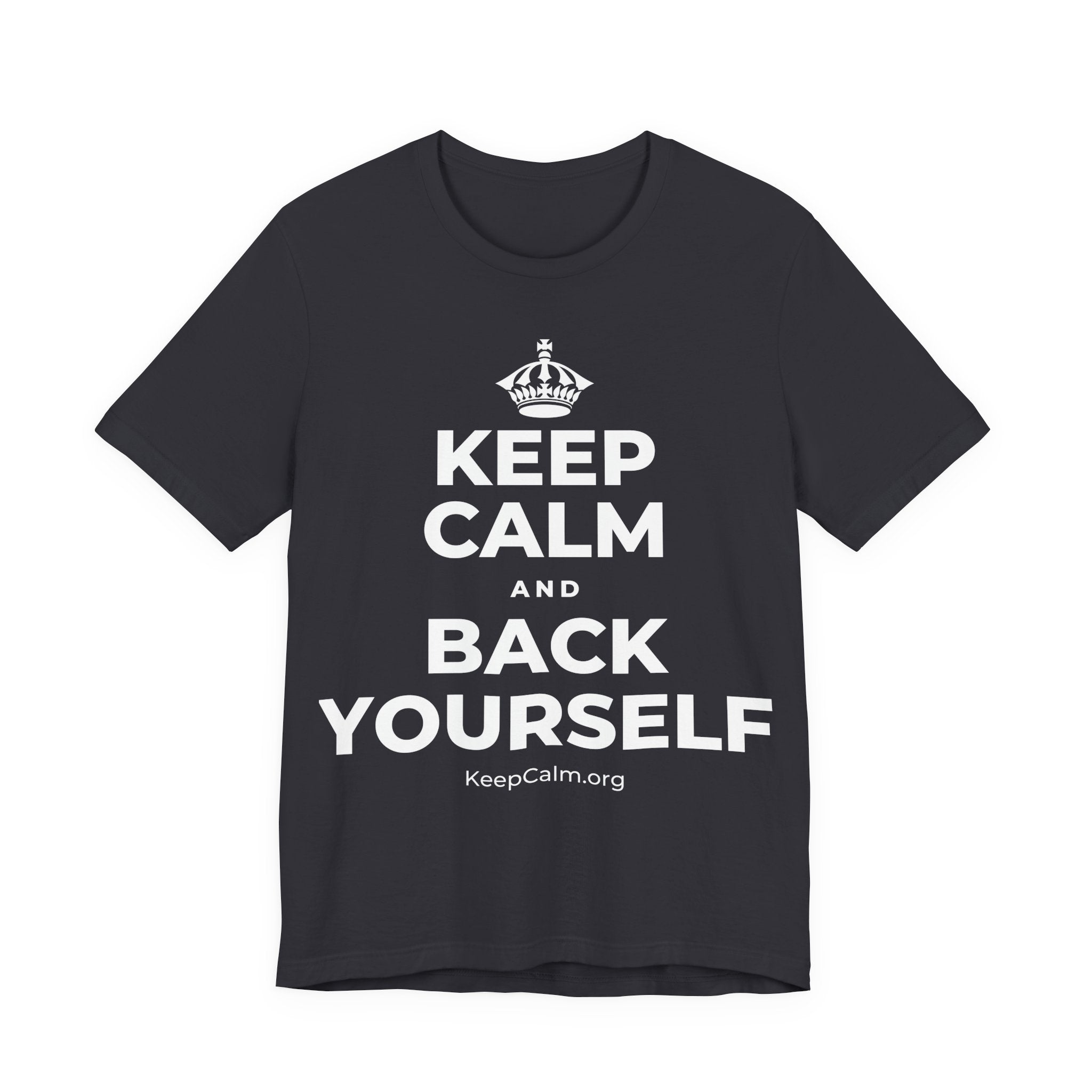 KEEP CALM AND BACK YOURSELF T-Shirt (Baby Blue–Silver)
