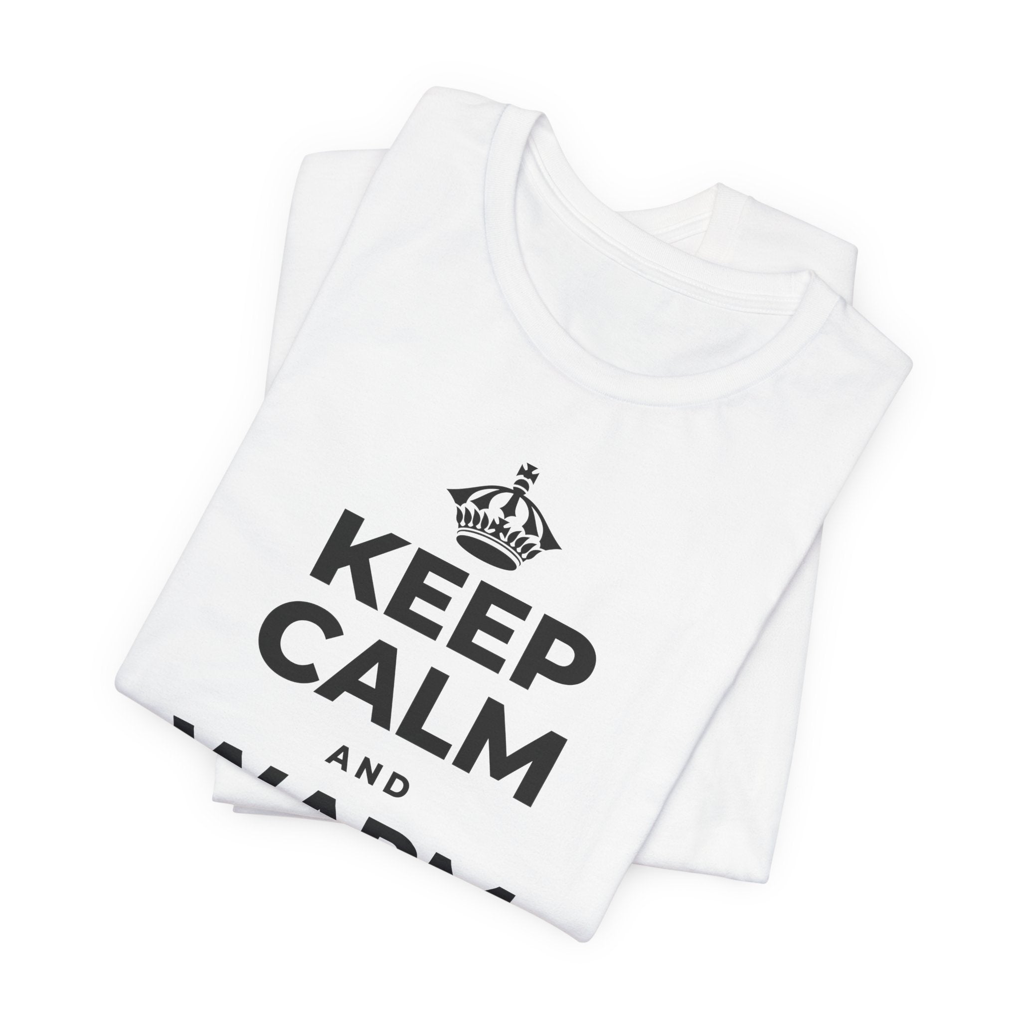 KEEP CALM AND WARM YOUR HANDS T-Shirt (White–Asphalt)
