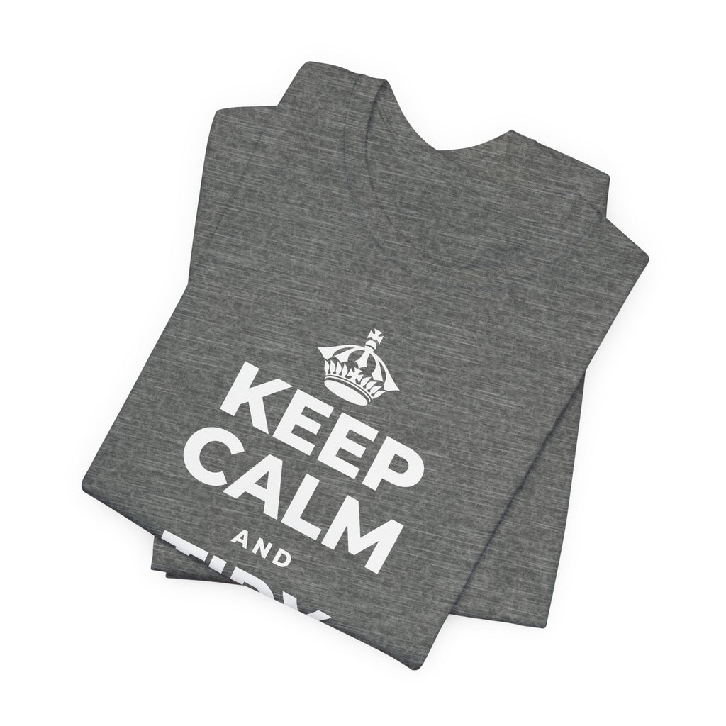 KEEP CALM AND TIDY ONE THING T-Shirt (Baby Blue–Silver)