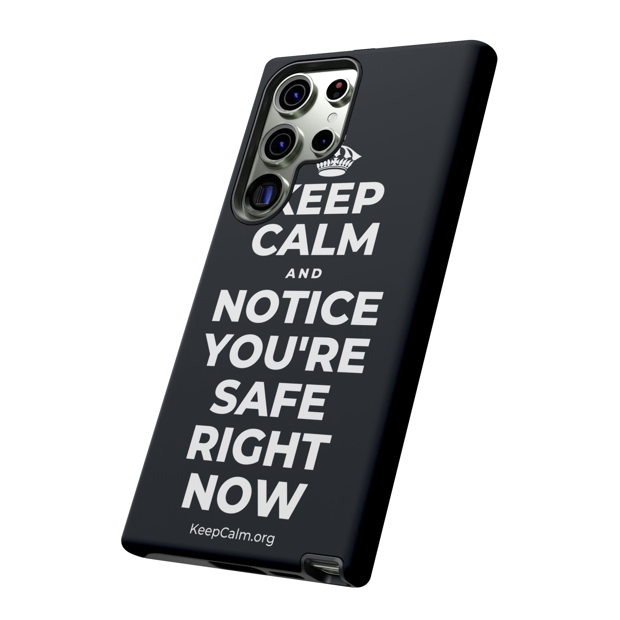 KEEP CALM AND NOTICE YOU'RE SAFE RIGHT NOW Phone Case (Dark)