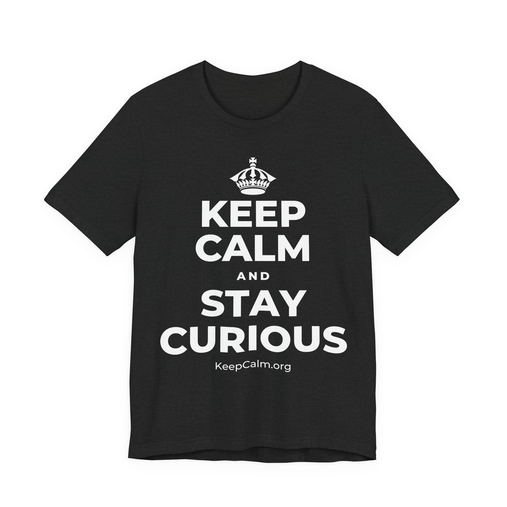 KEEP CALM AND STAY CURIOUS T-Shirt (White–Asphalt)