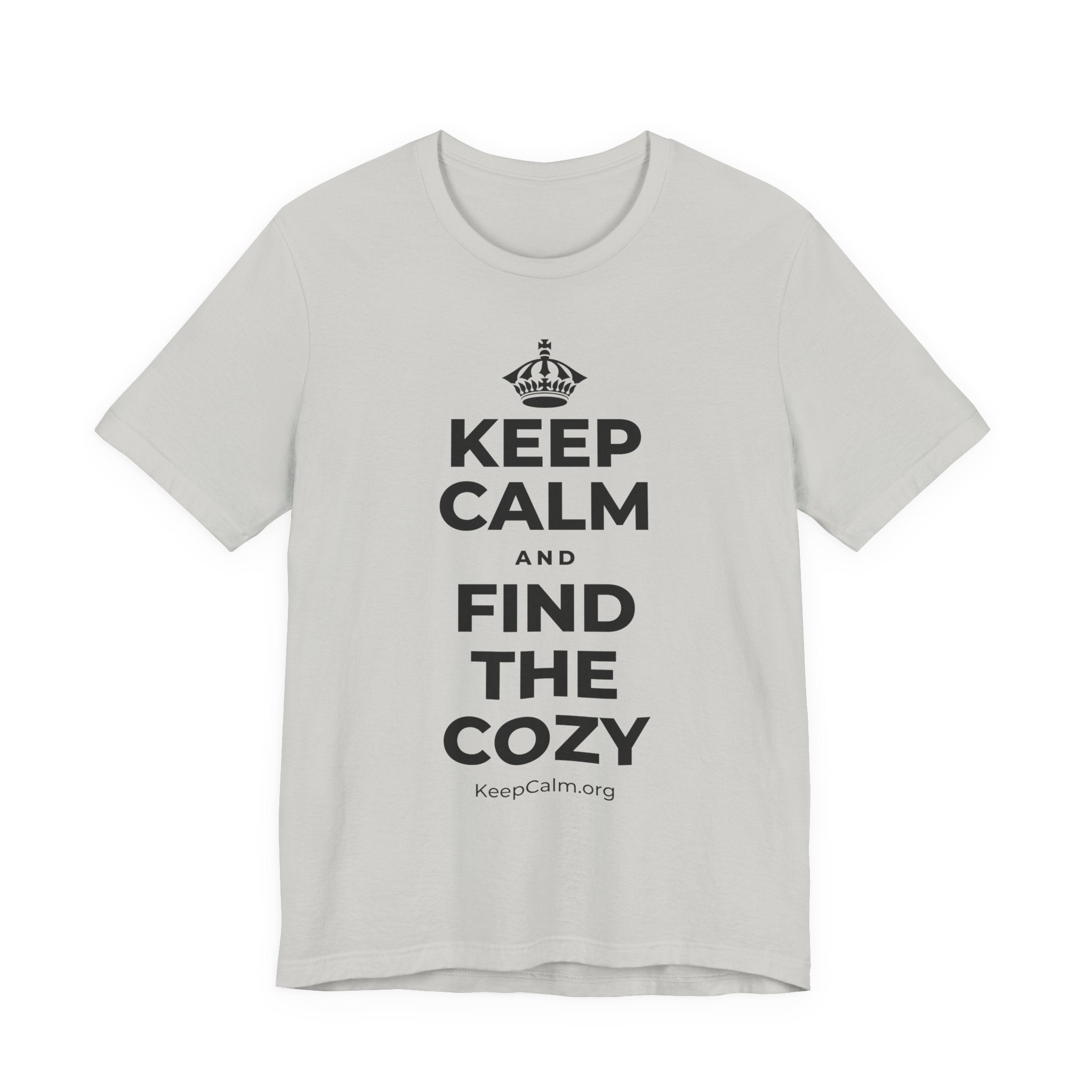 KEEP CALM AND FIND THE COZY T-Shirt (Baby Blue–Silver)