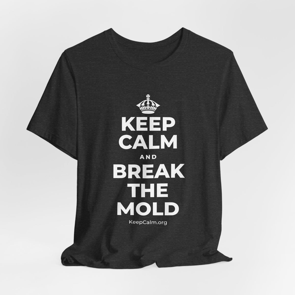 KEEP CALM AND BREAK THE MOLD T-Shirt (White–Asphalt)