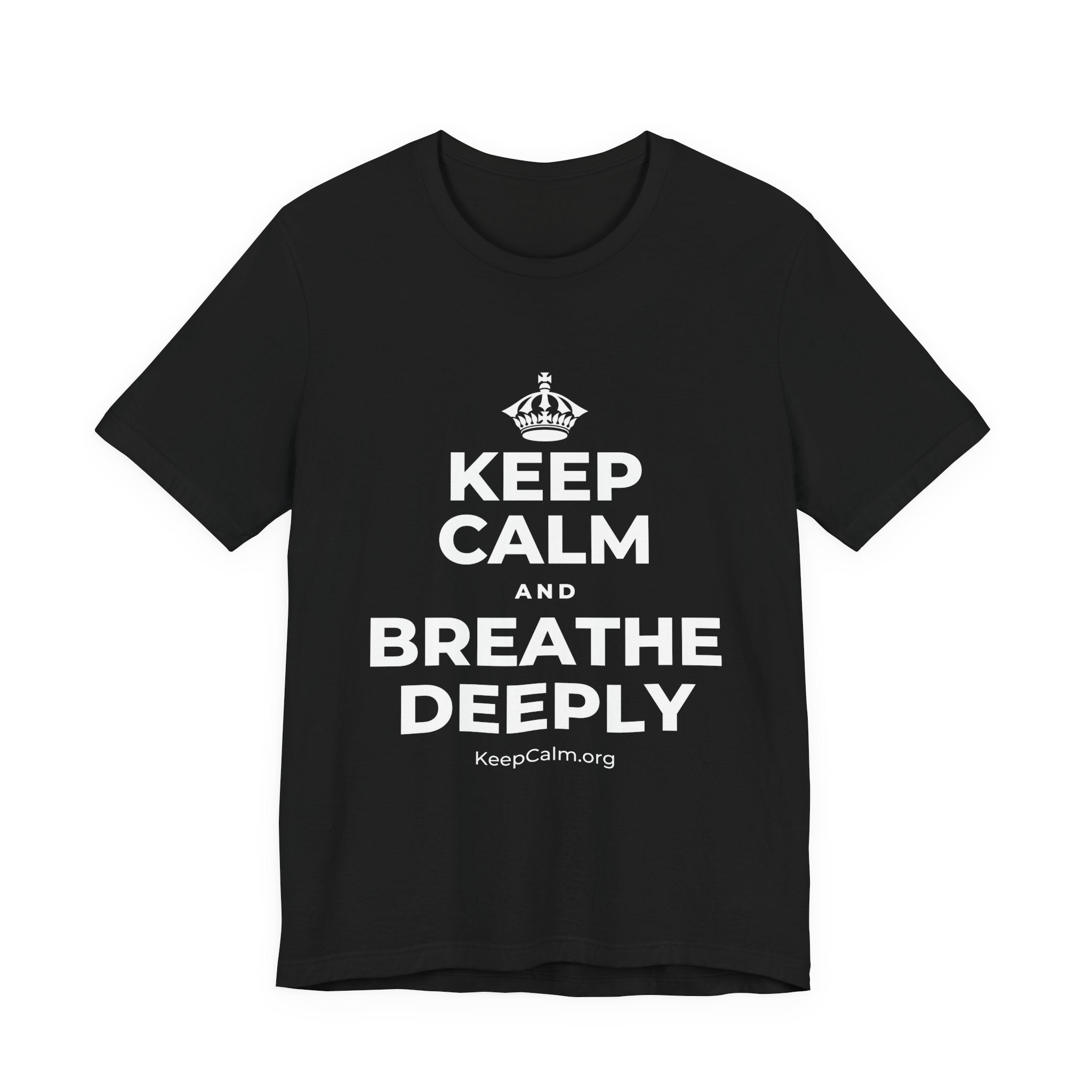 KEEP CALM AND BREATHE DEEPLY T-Shirt (White–Asphalt)