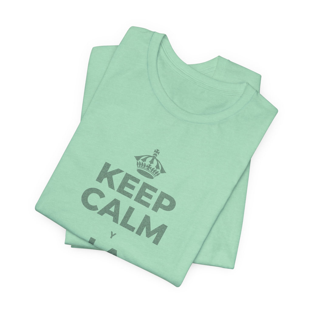 KEEP CALM Y LA FRENTE EN ALTO T-Shirt (Baby Blue–Silver)