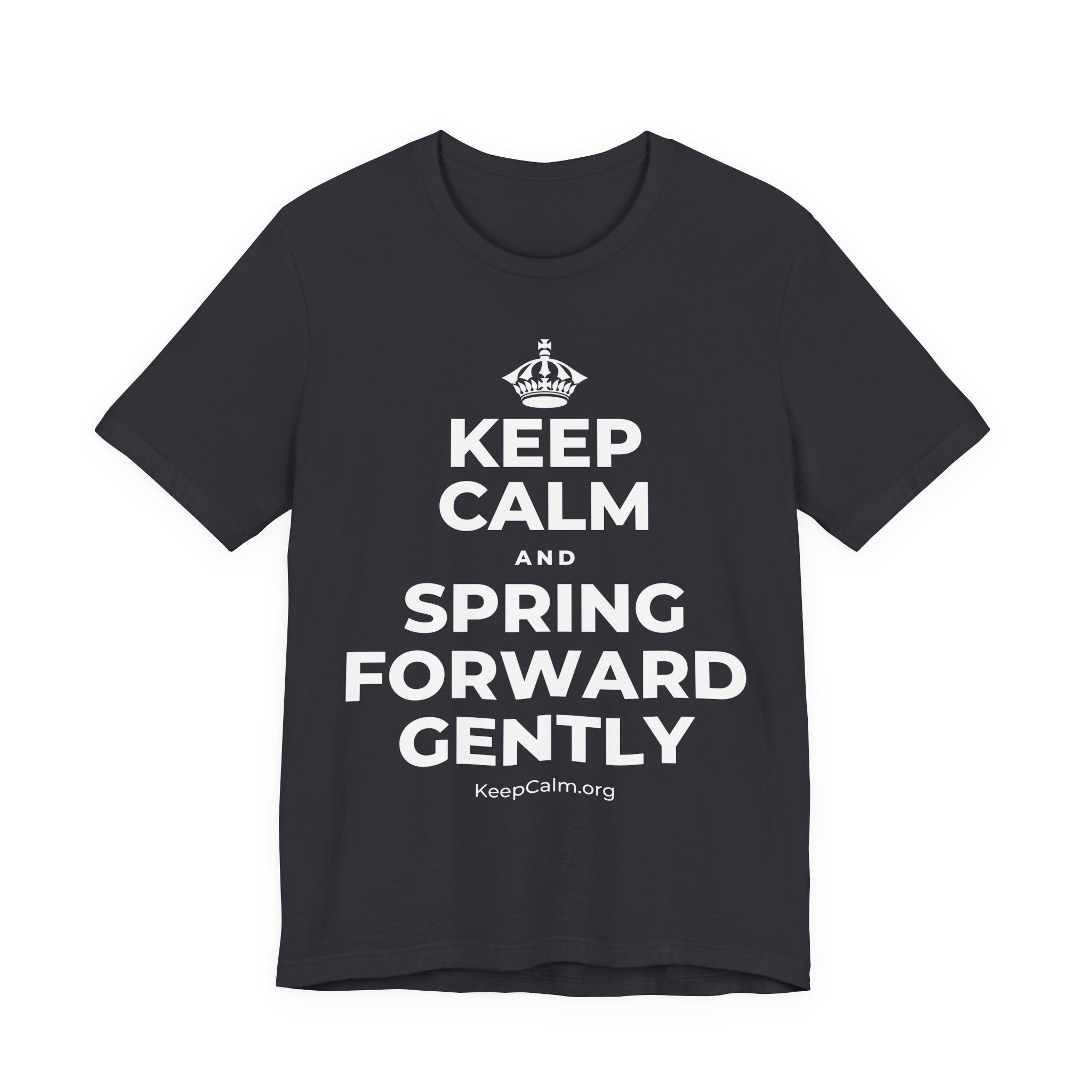 KEEP CALM AND SPRING FORWARD GENTLY T-Shirt (Baby Blue–Silver)