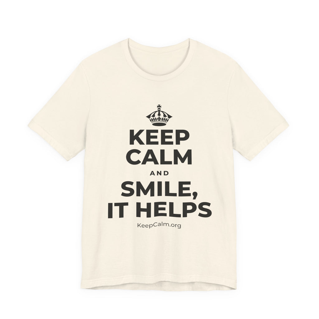 KEEP CALM AND SMILE, IT HELPS T-Shirt (White–Asphalt)