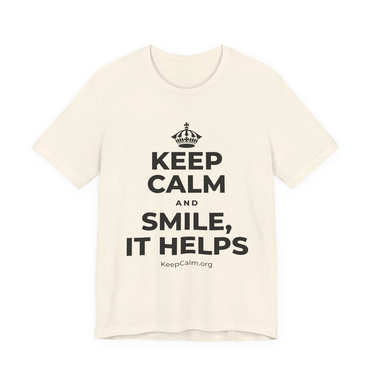 KEEP CALM AND SMILE, IT HELPS T-Shirt (White–Asphalt)