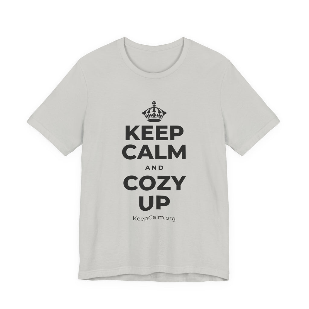 KEEP CALM AND COZY UP T-Shirt (Baby Blue–Silver)