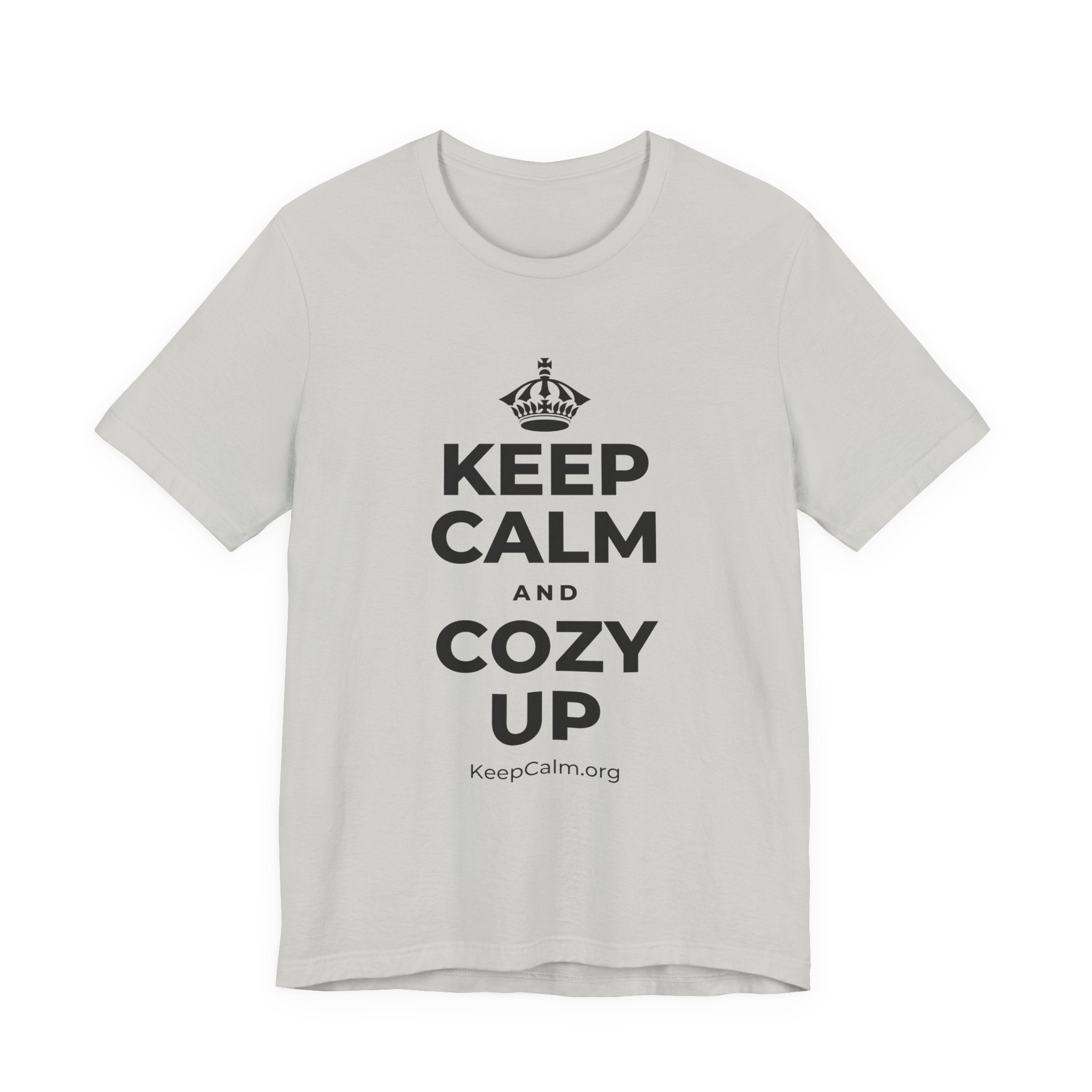KEEP CALM AND COZY UP T-Shirt (Baby Blue–Silver)