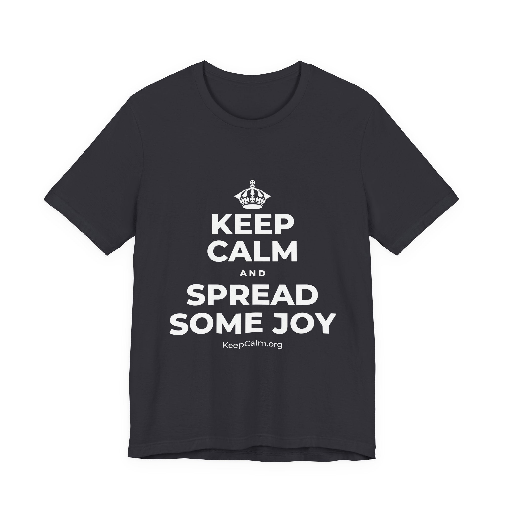 KEEP CALM AND SPREAD SOME JOY T-Shirt (Baby Blue–Silver)