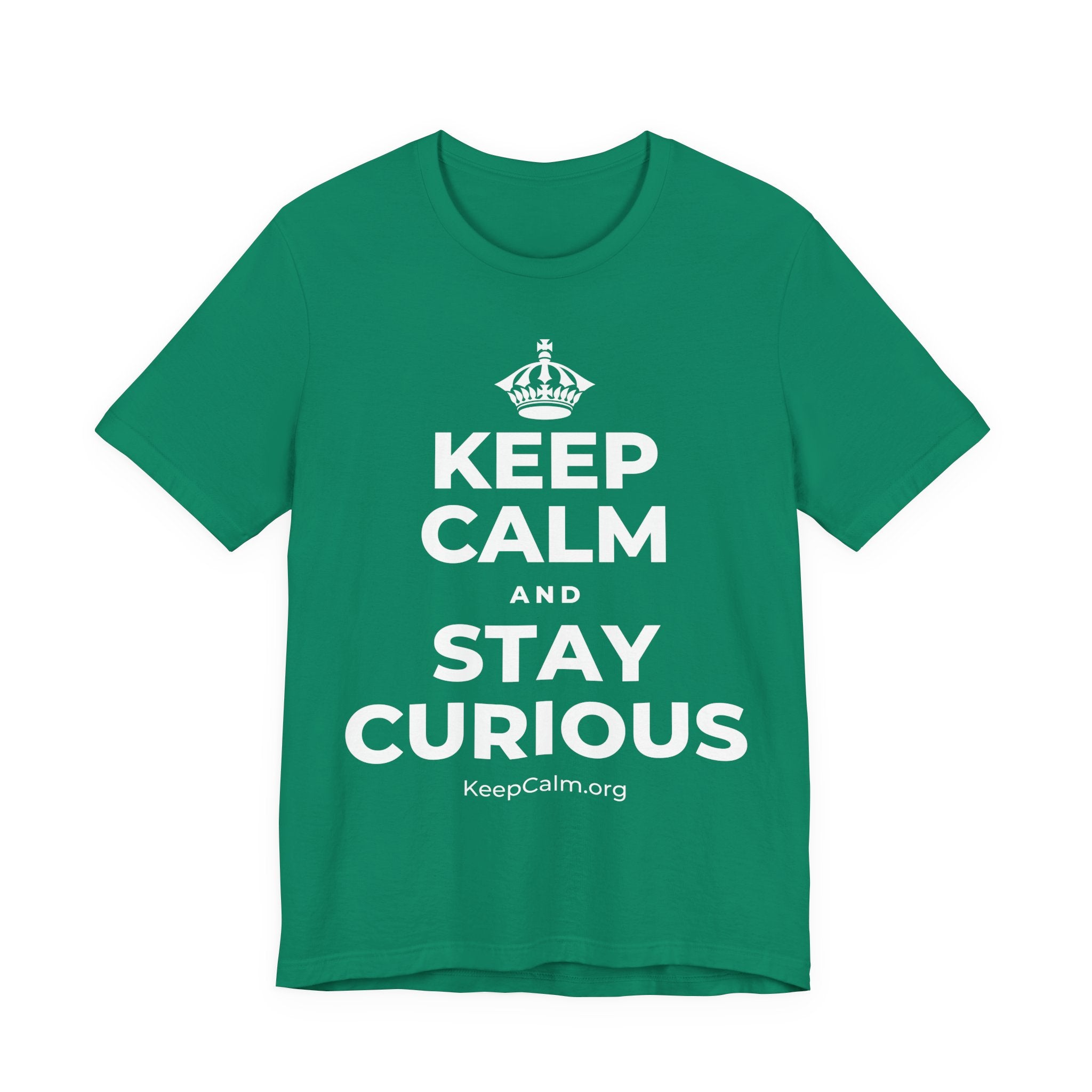 KEEP CALM AND STAY CURIOUS T-Shirt (White–Asphalt)
