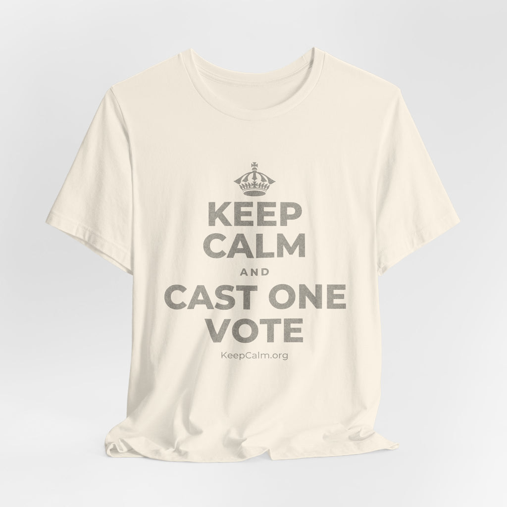 KEEP CALM AND CAST ONE VOTE T-Shirt (White–Asphalt)