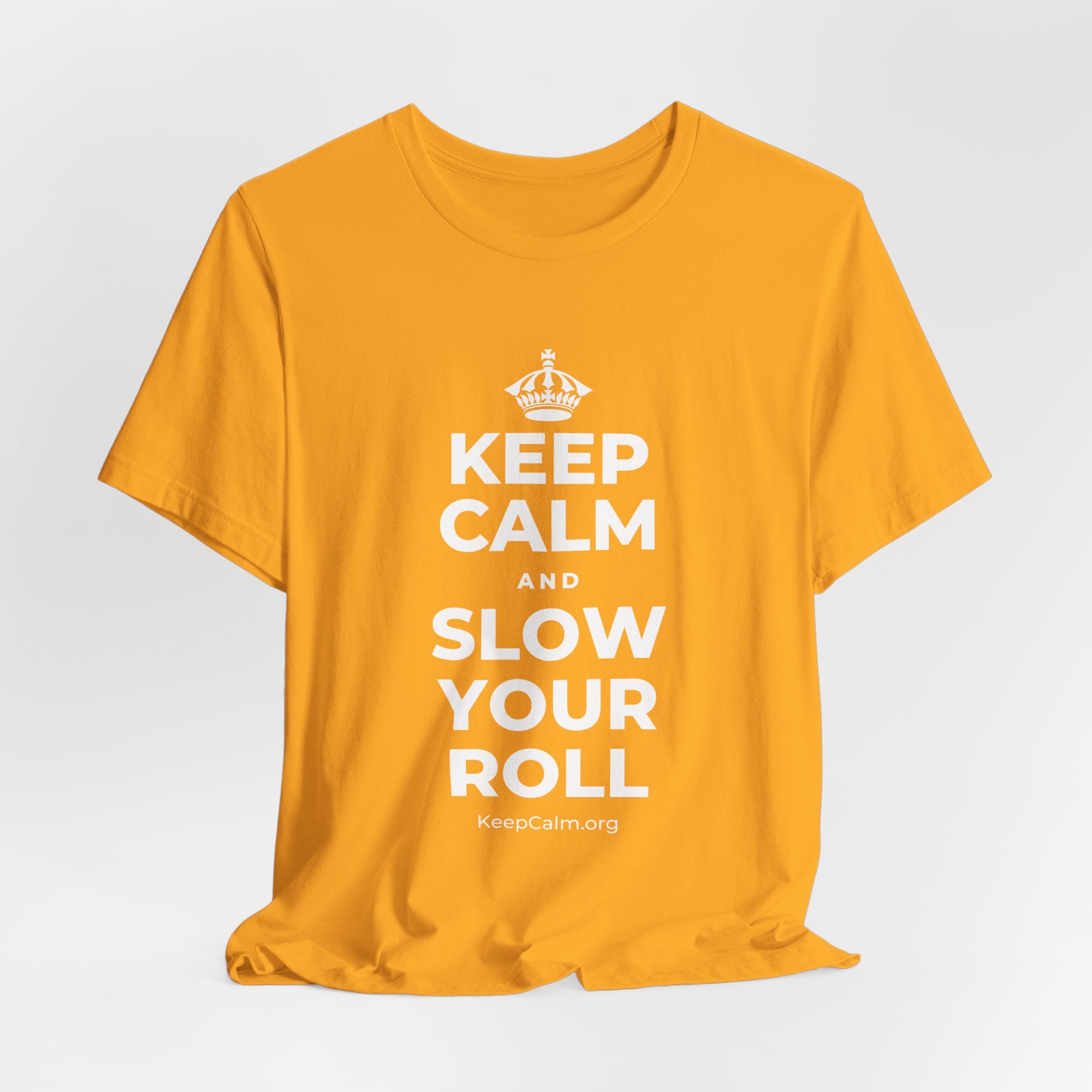 KEEP CALM AND SLOW YOUR ROLL T-Shirt (Baby Blue–Silver)