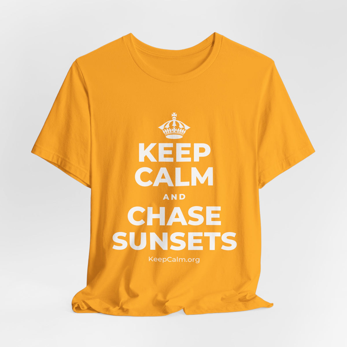 KEEP CALM AND CHASE SUNSETS T-Shirt (Baby Blue–Silver)