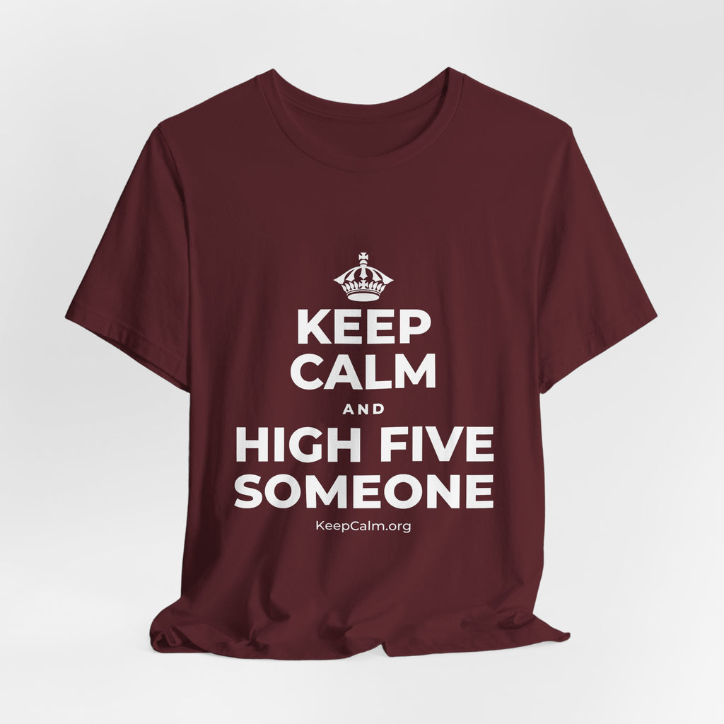 KEEP CALM AND HIGH FIVE SOMEONE T-Shirt (Baby Blue–Silver)