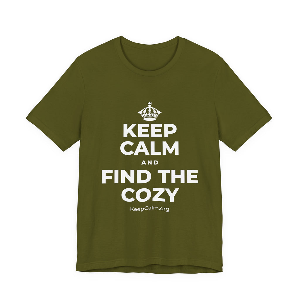 KEEP CALM AND FIND THE COZY T-Shirt (Baby Blue–Silver)
