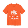 KEEP CALM AND FOLLOW THE FUN T-Shirt (Baby Blue–Silver)