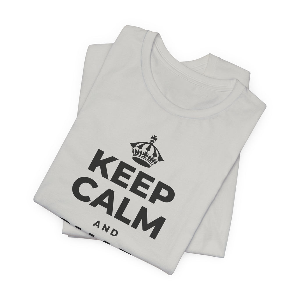 KEEP CALM AND RECHARGE, NO GUILT T-Shirt (Baby Blue–Silver)