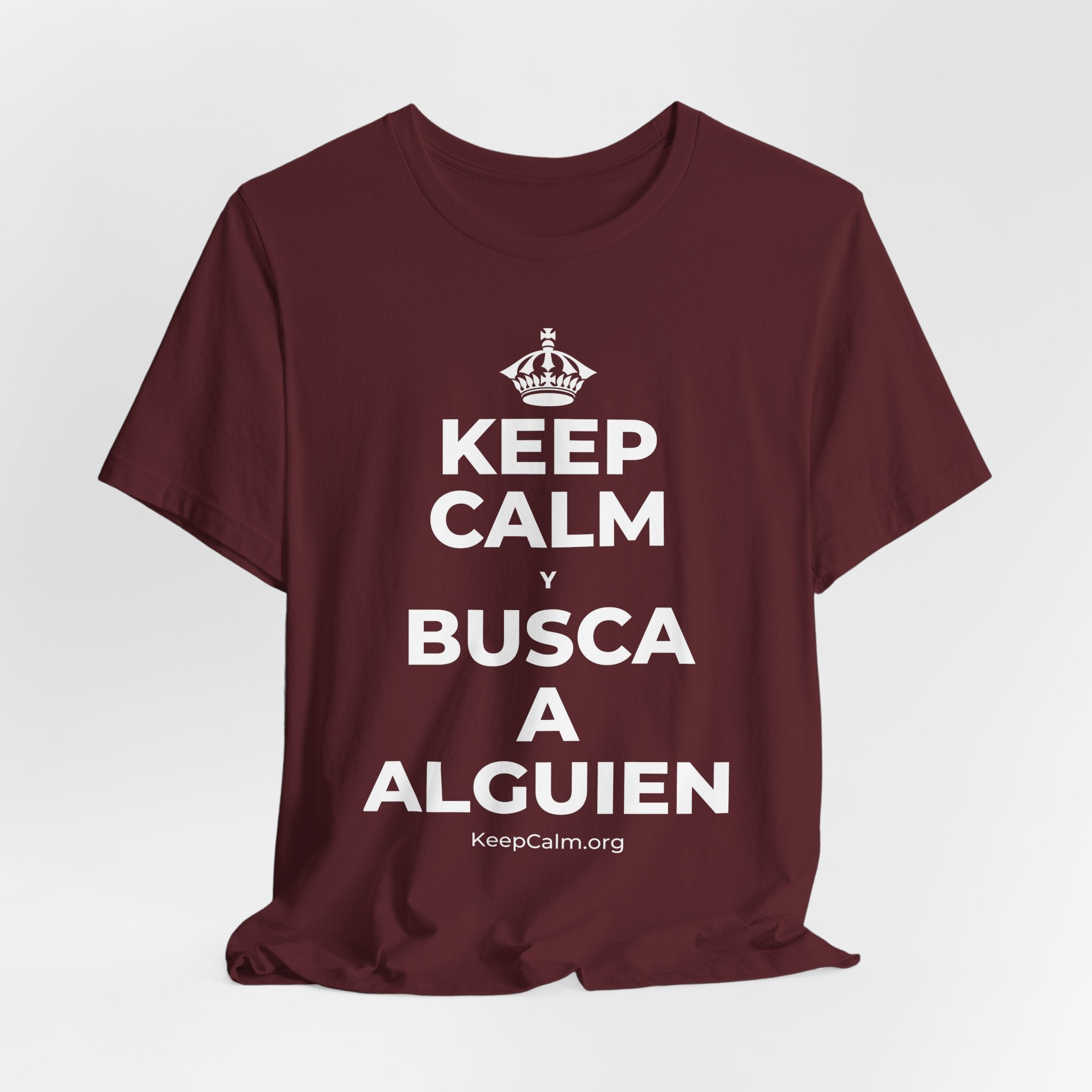 KEEP CALM Y BUSCA A ALGUIEN T-Shirt (Baby Blue–Silver)