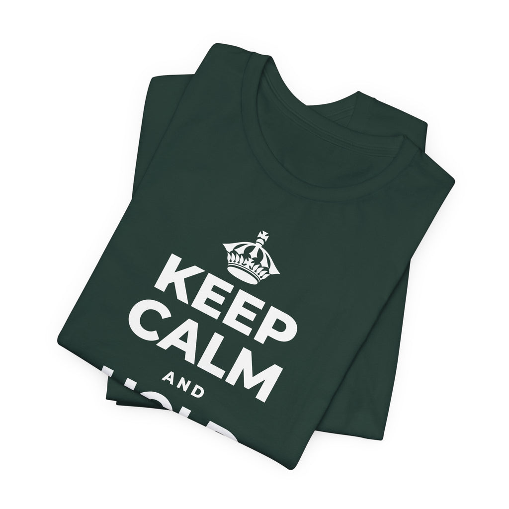 KEEP CALM AND HOLD THE DOOR T-Shirt (White–Asphalt)